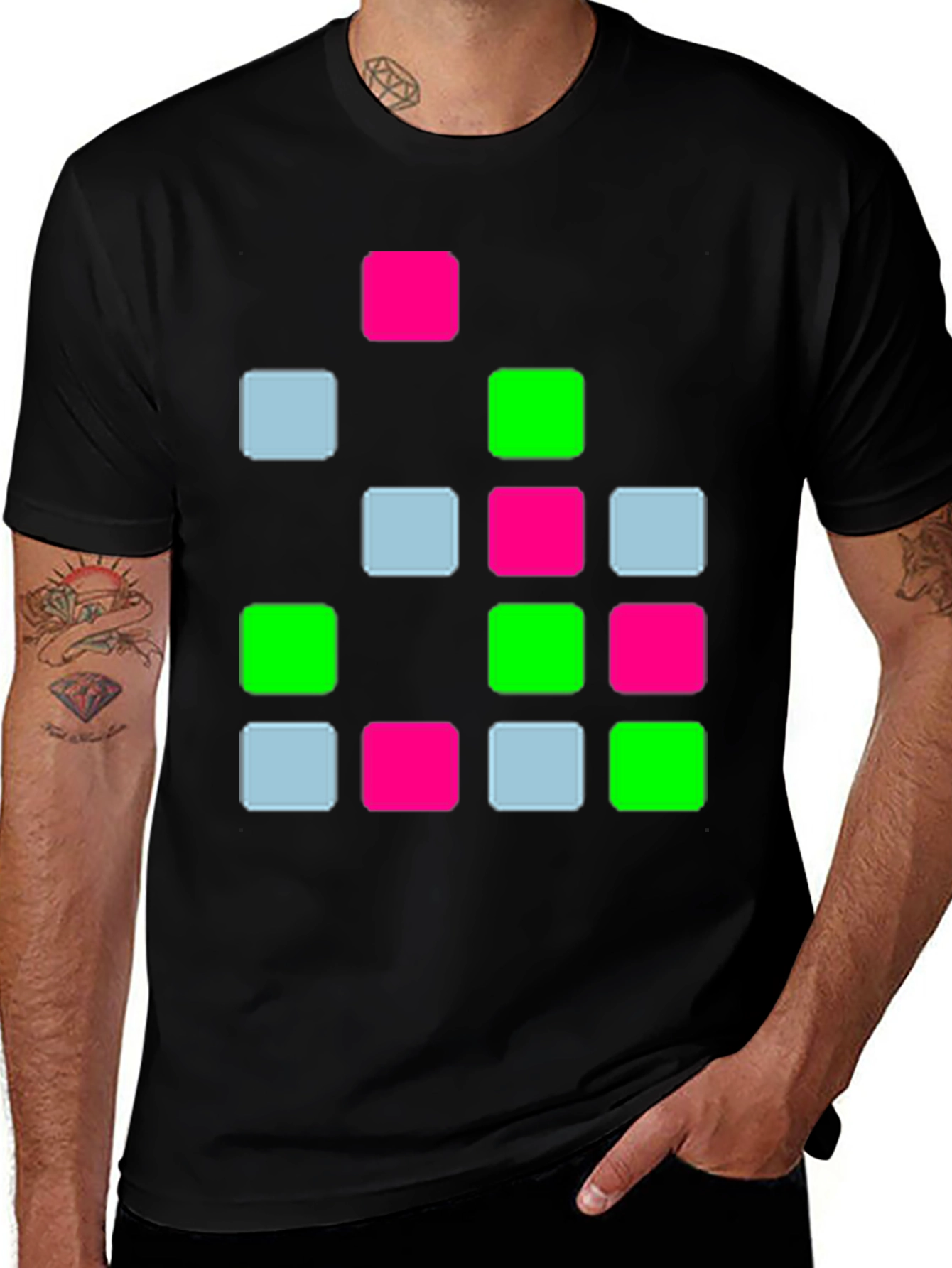 Variant 17 of Pixelated Squares Graphic T-Shirt - Black