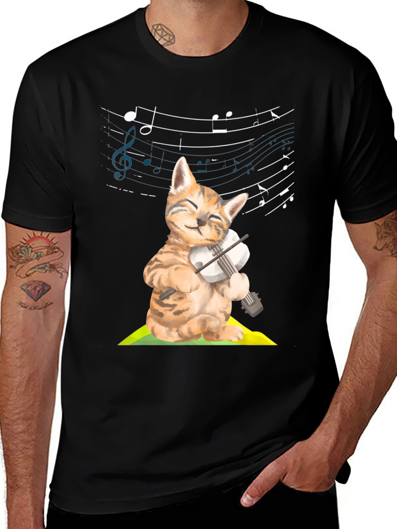 Variant 19 of Cat Violinist Graphic Tee - Musical Kitty T-Shirt