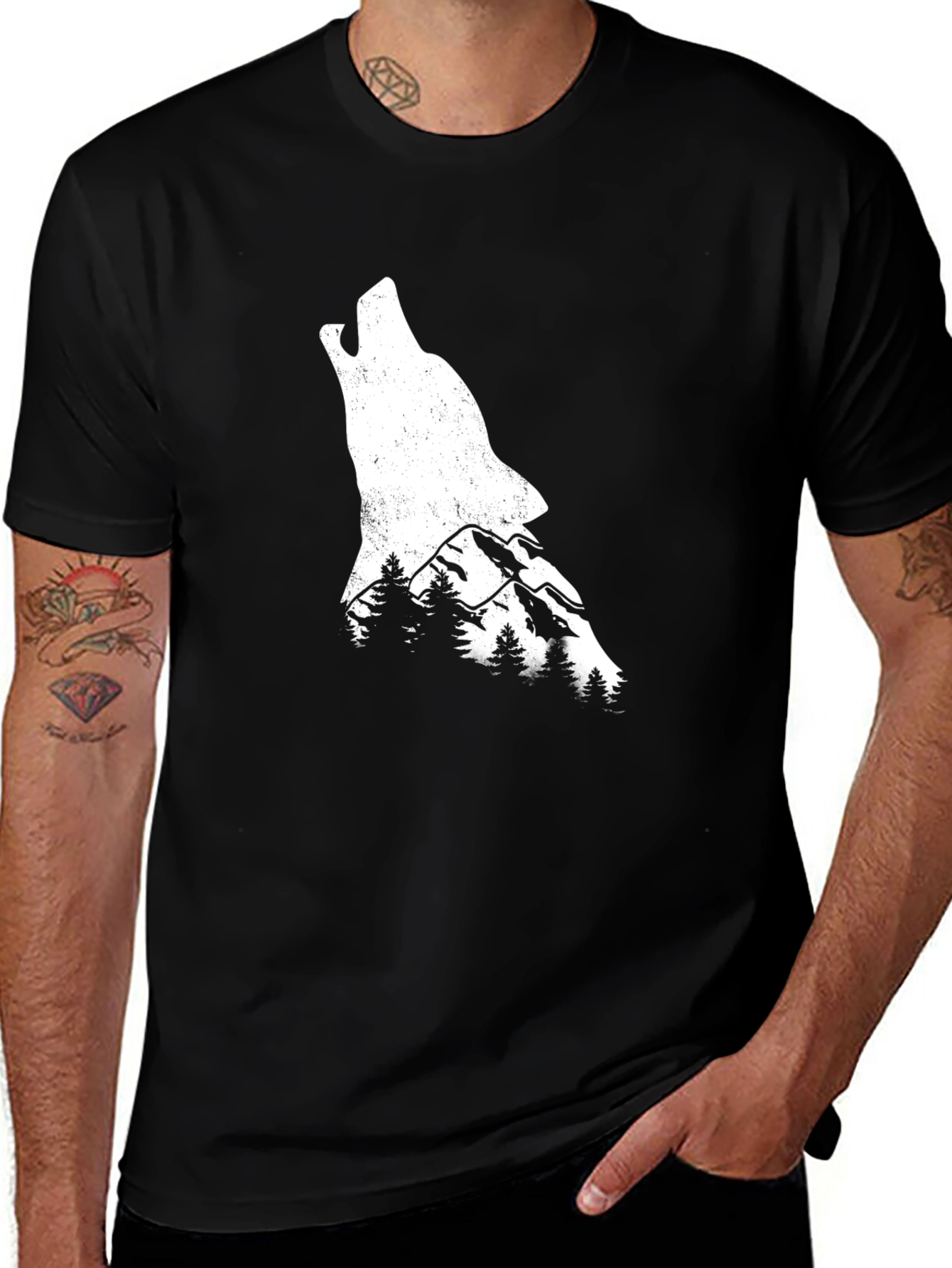 Variant 6 of Wolf Mountain Graphic Tee - Black Cotton Blend