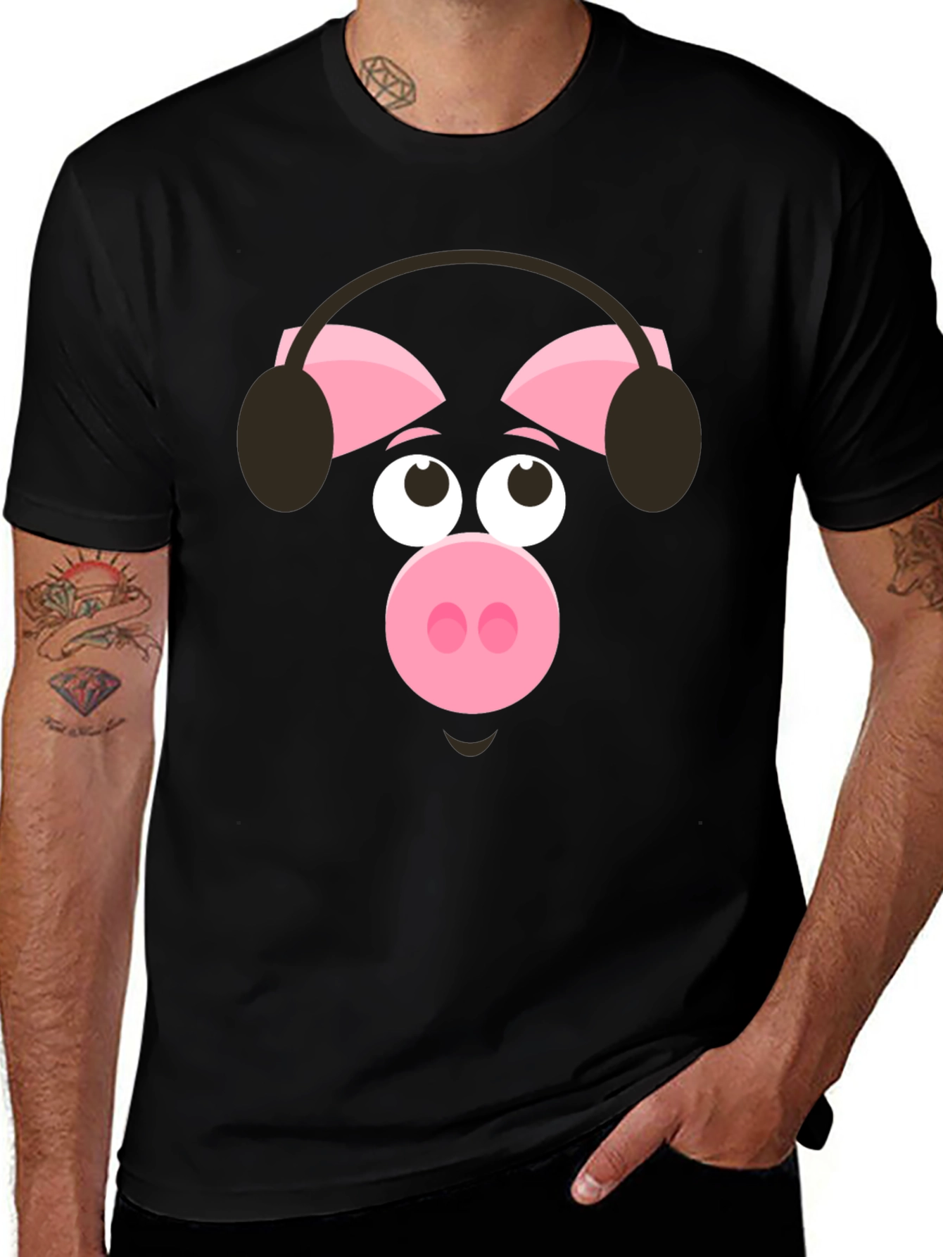 Pig Wearing Headphones Graphic T-Shirt