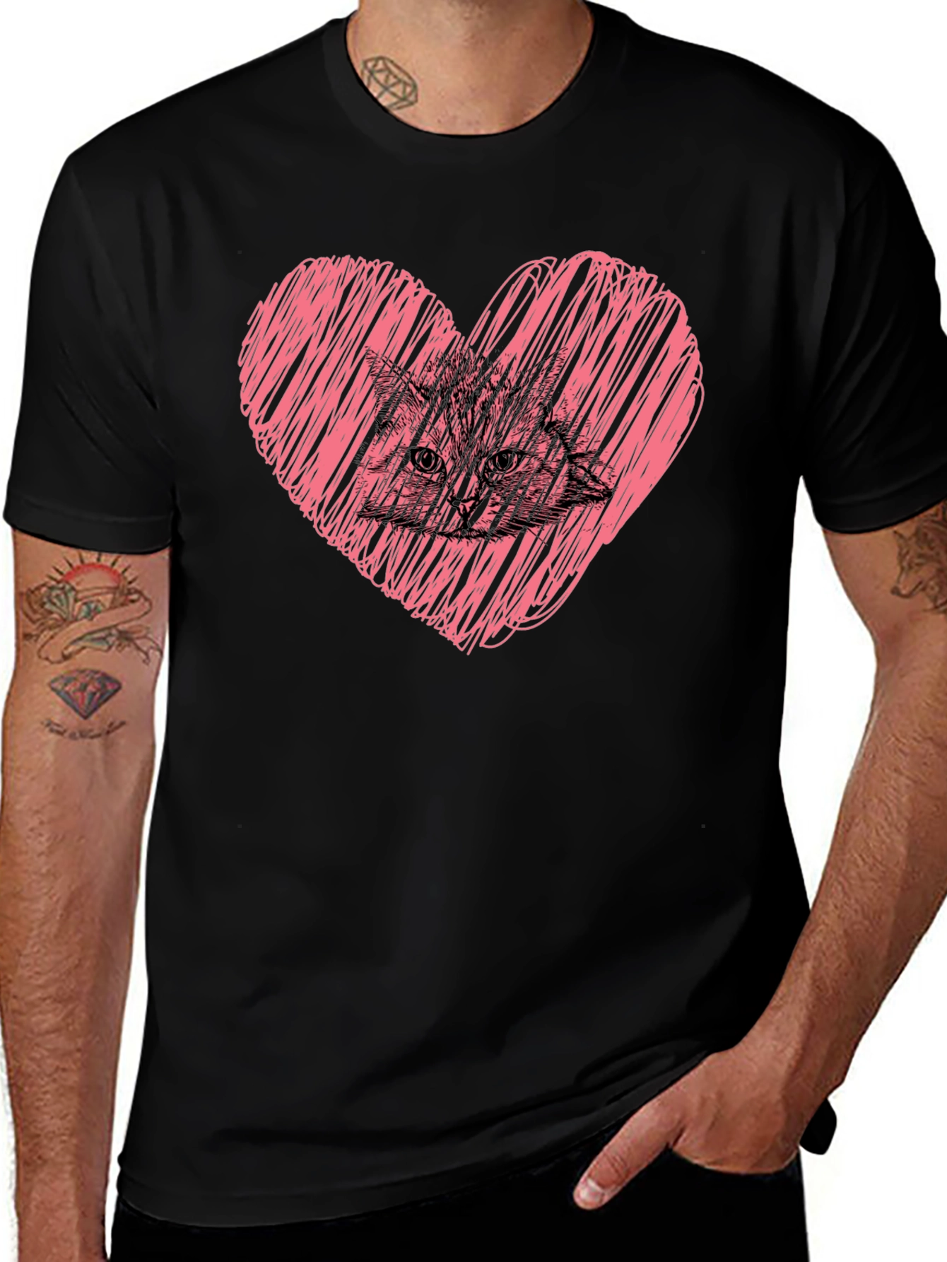 Variant 30 of Cat Heart Graphic Tee - Black