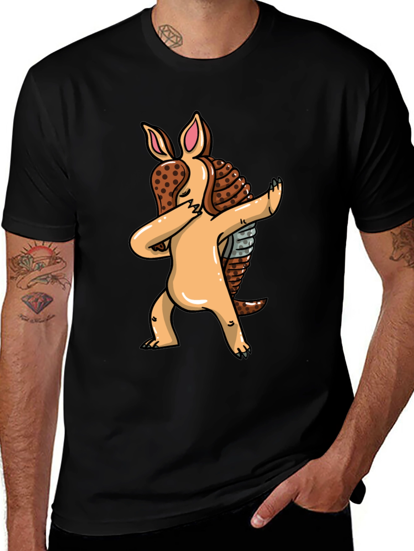 Variant 30 of Dabbing Armadillo Graphic Tee - Black T-Shirt