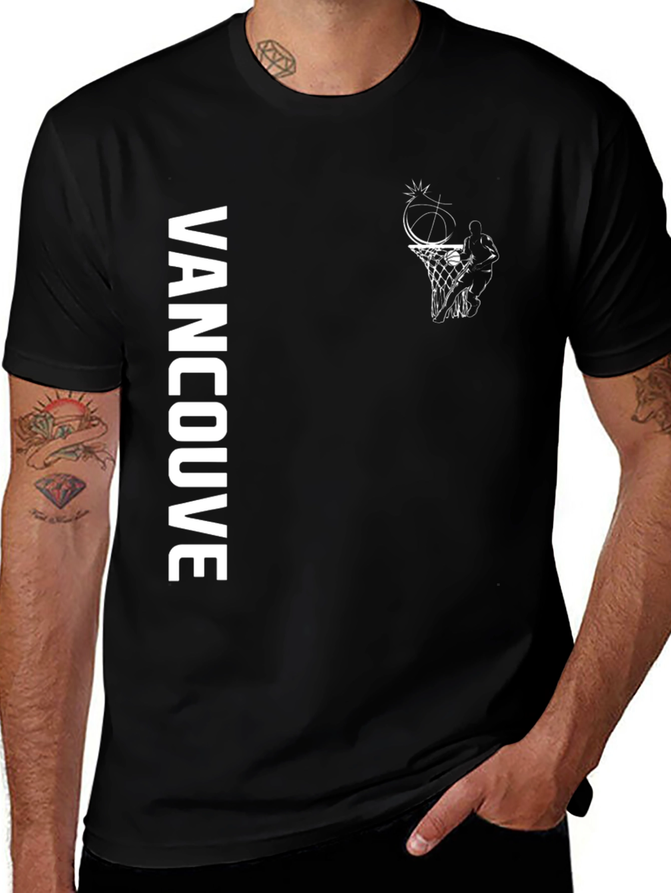Variant 28 of Vancouver Basketball Graphic T-Shirt - Black Cotton Tee