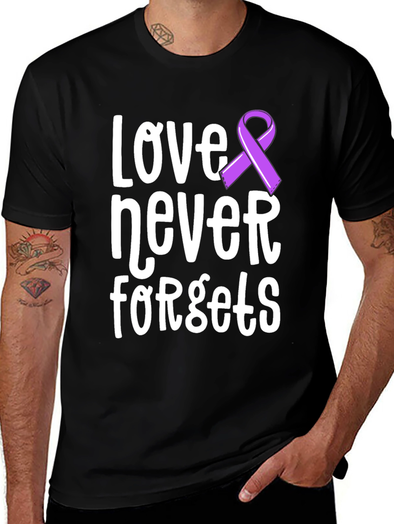 Variant 28 of Love Never Forgets Awareness Ribbon T-Shirt