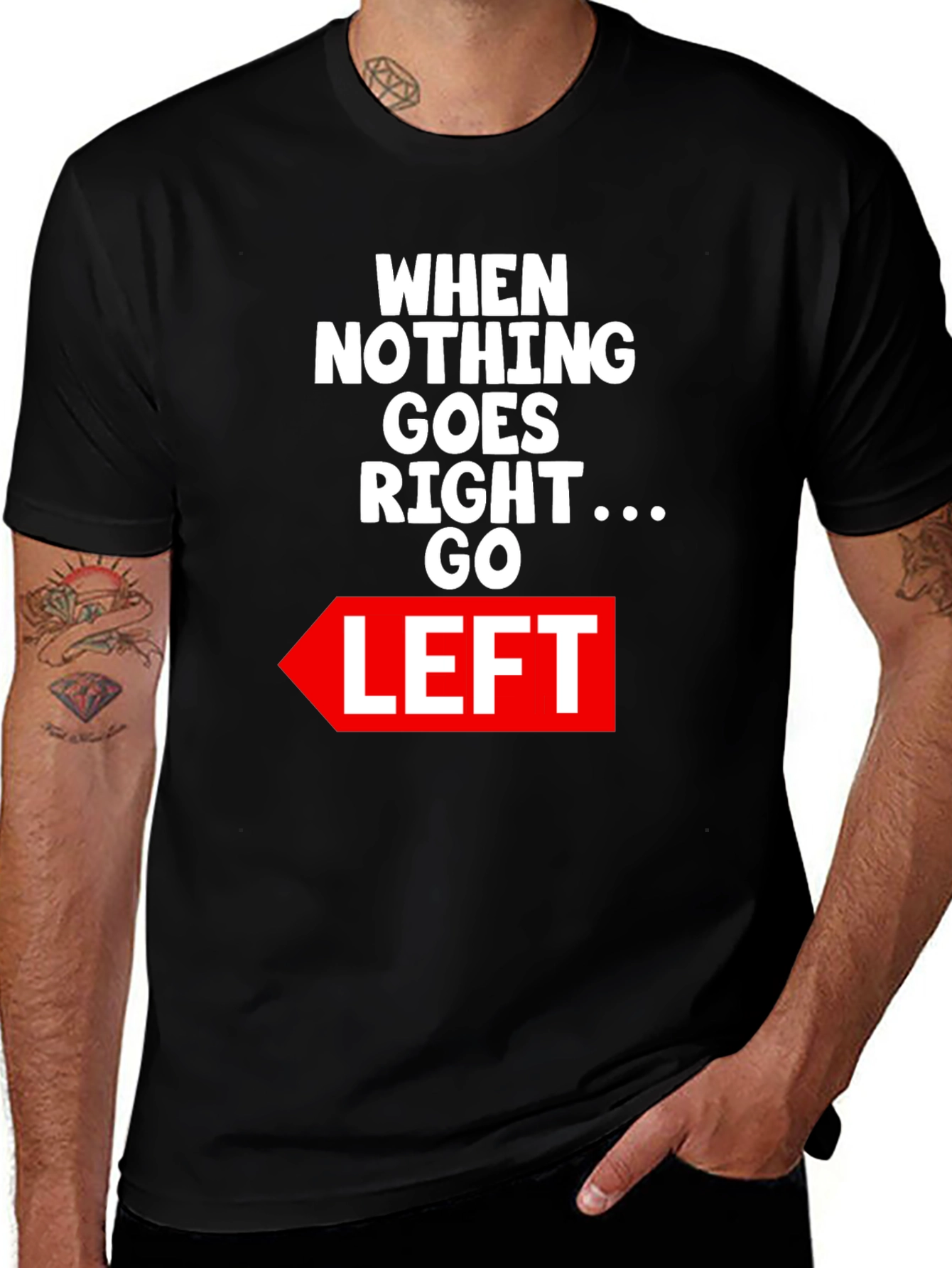 Black Funny "Go Left" Graphic Tee main image