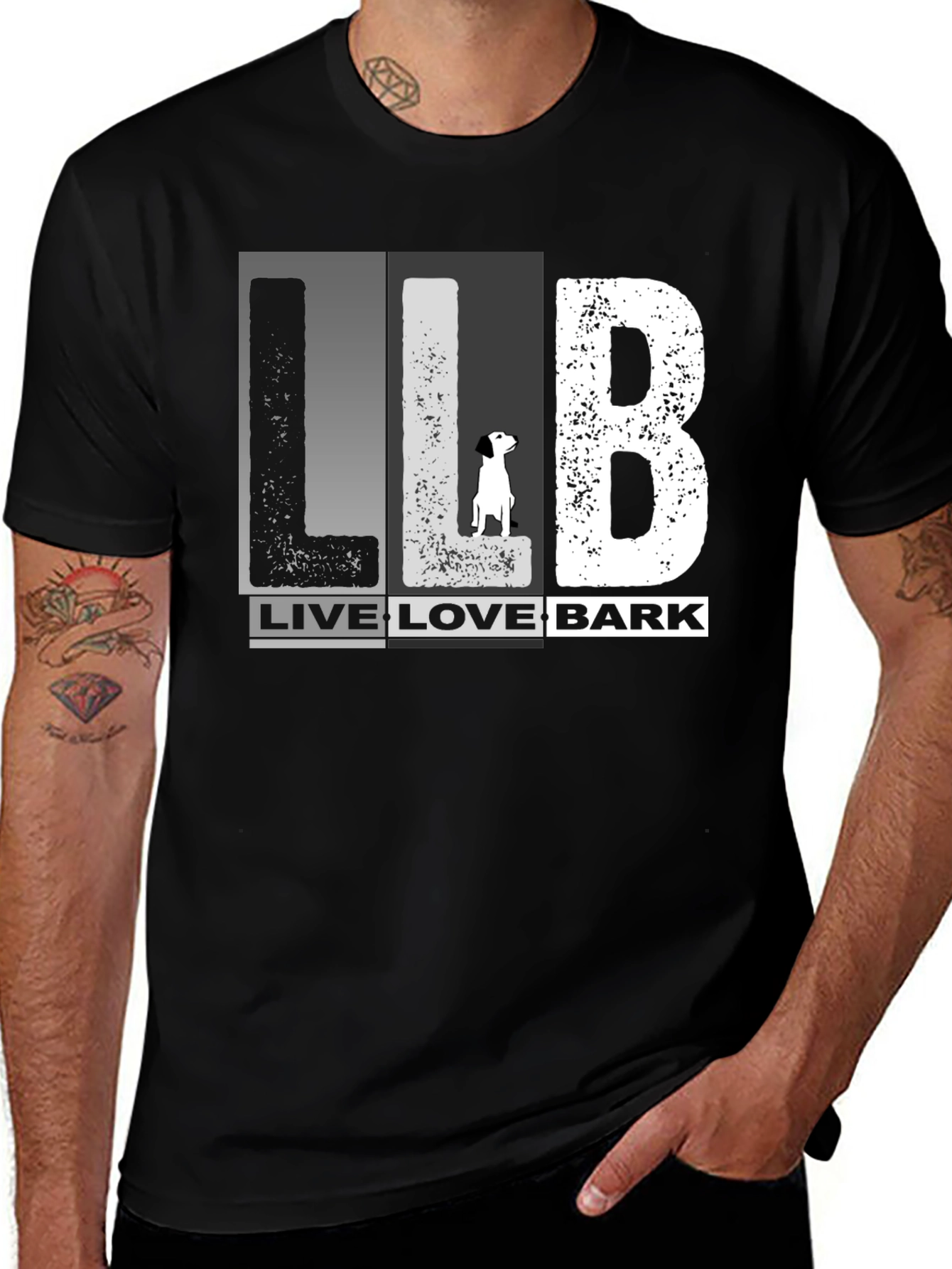 Variant 21 of Live Love Bark Dog Graphic Tee - Black Cotton Blend