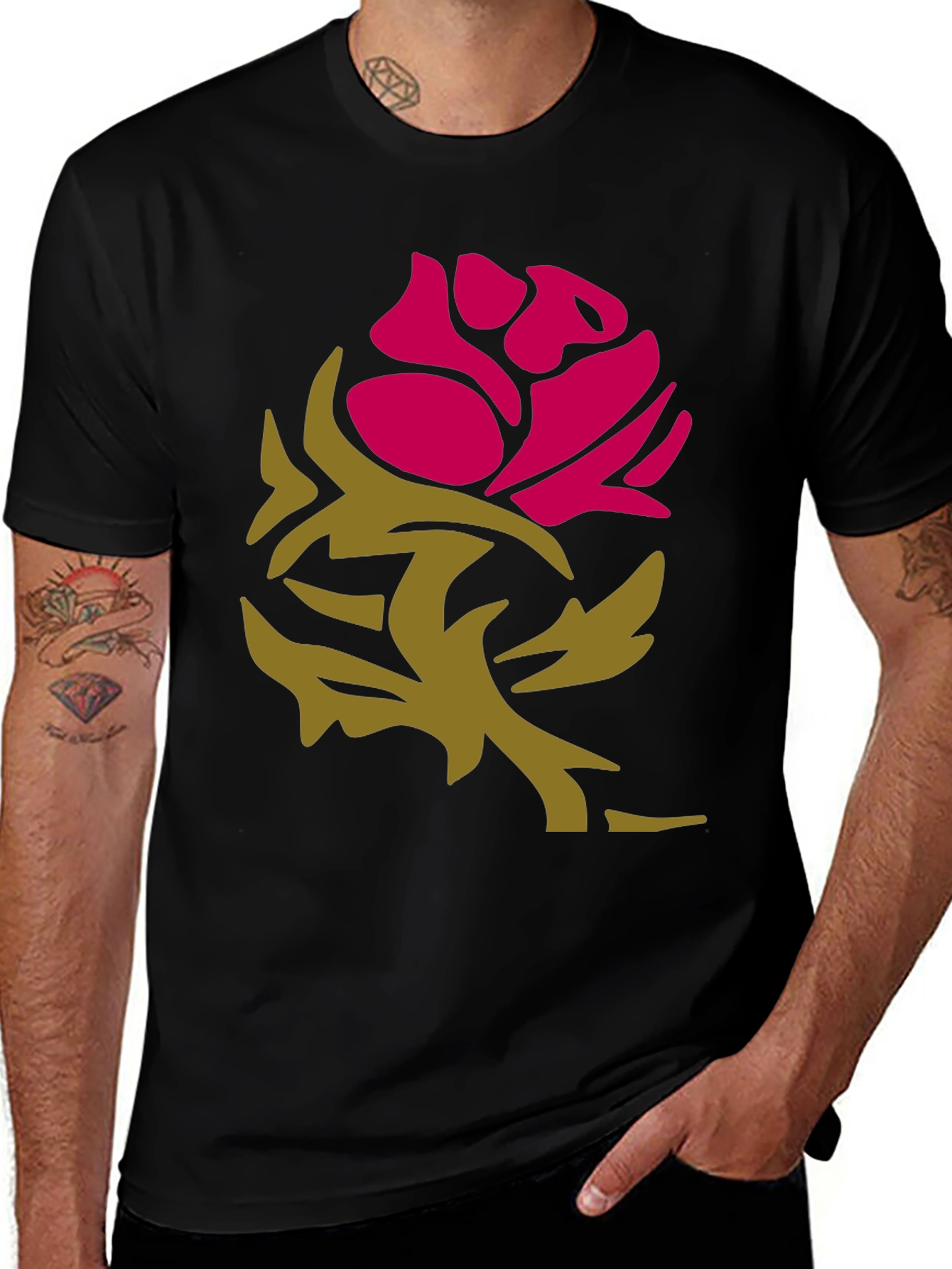 Variant 2 of Stylish Rose Graphic Black T-Shirt