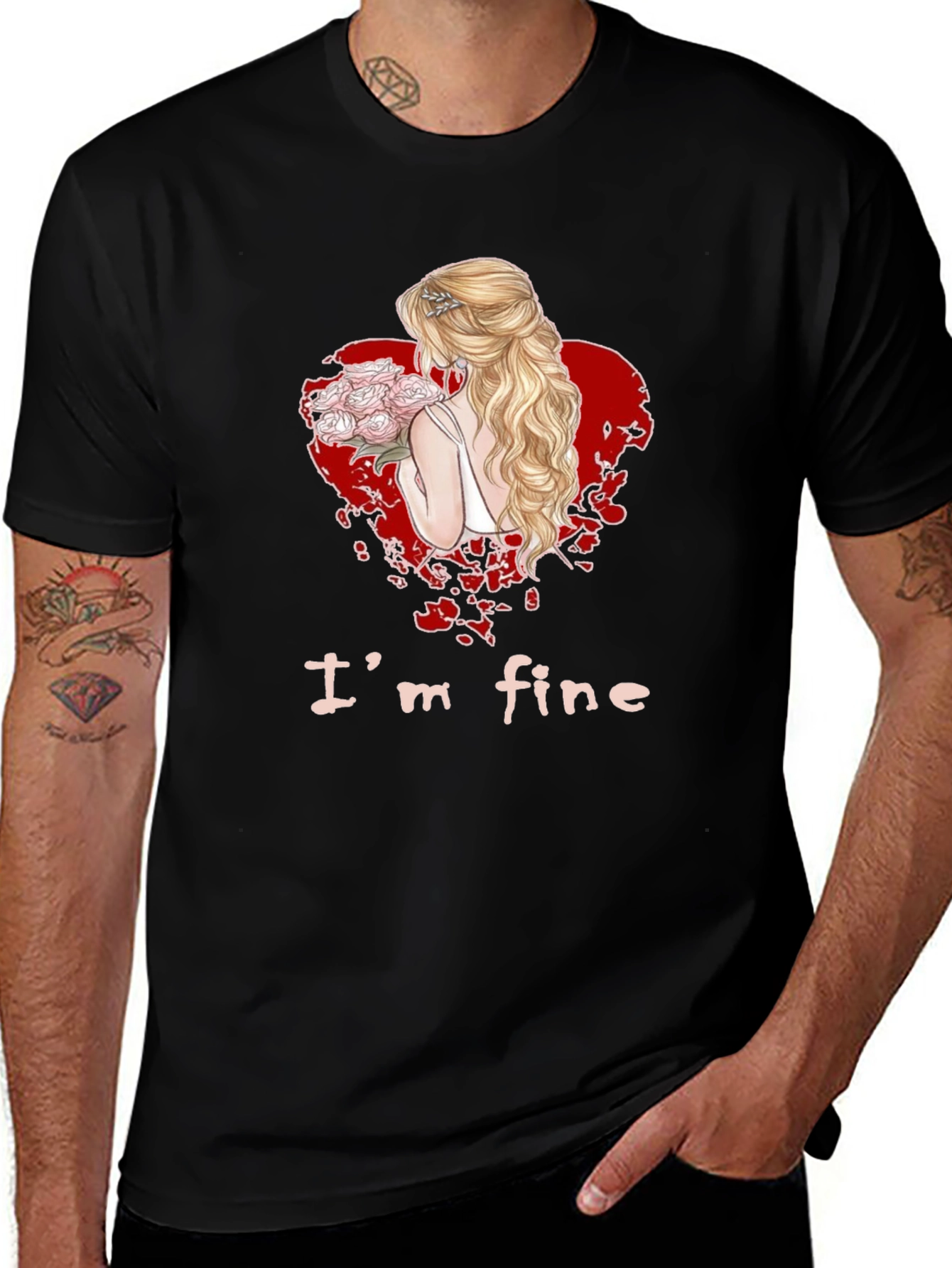 I'm Fine Bride Heart Graphic Tee - Black