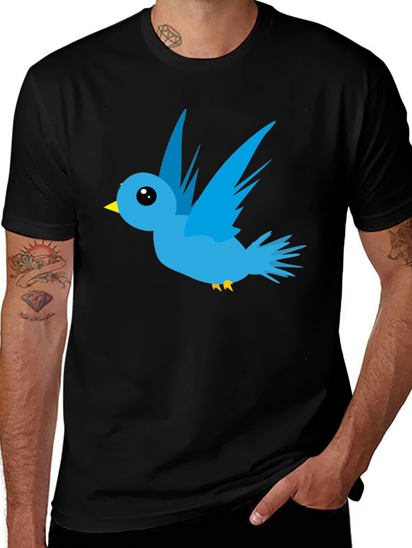 Variant 6 of Blue Bird Graphic Tee - Casual Black T-Shirt