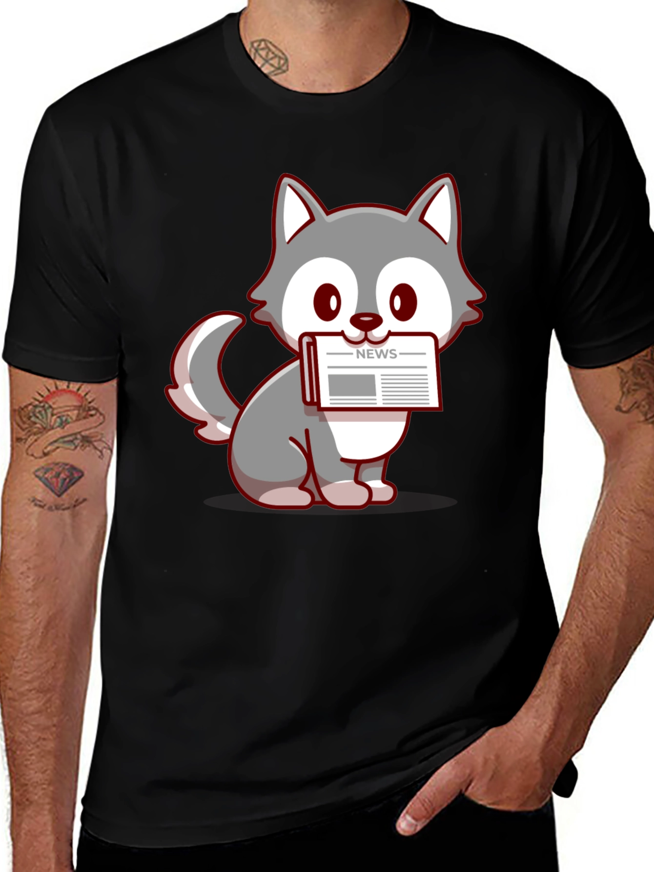 Variant 26 of Cute Cartoon Wolf News T-Shirt