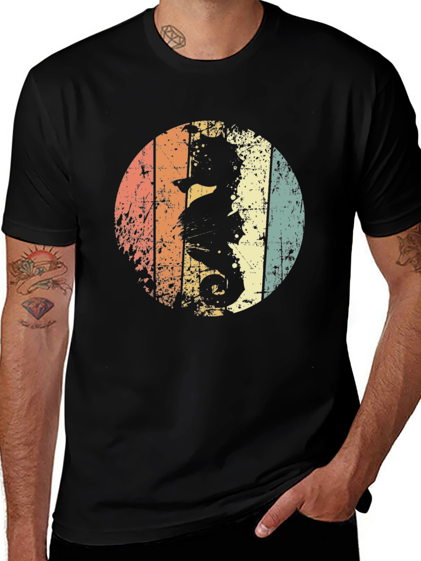 Variant 15 of Retro Seahorse Graphic Tee - Black