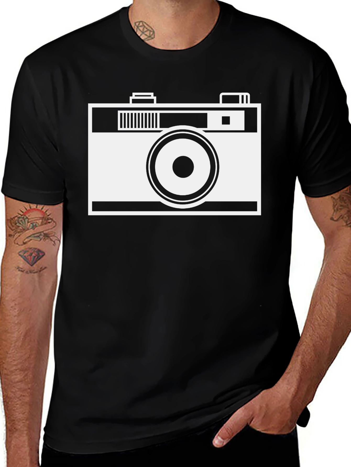Variant 15 of Retro Camera Graphic Tee - Black Cotton Shirt