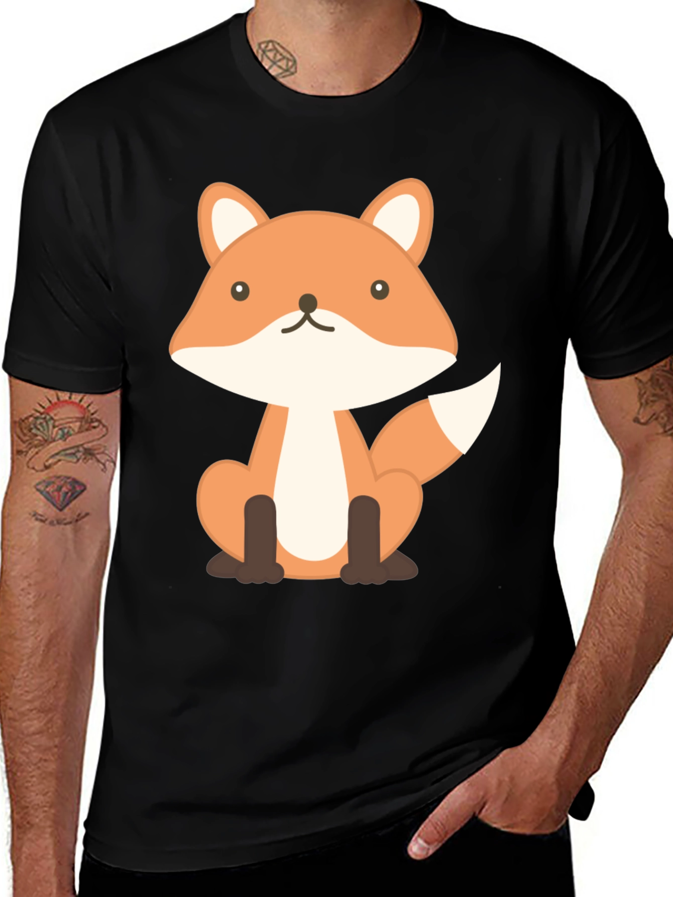 Variant 17 of Cute Fox Graphic Print Black T-Shirt