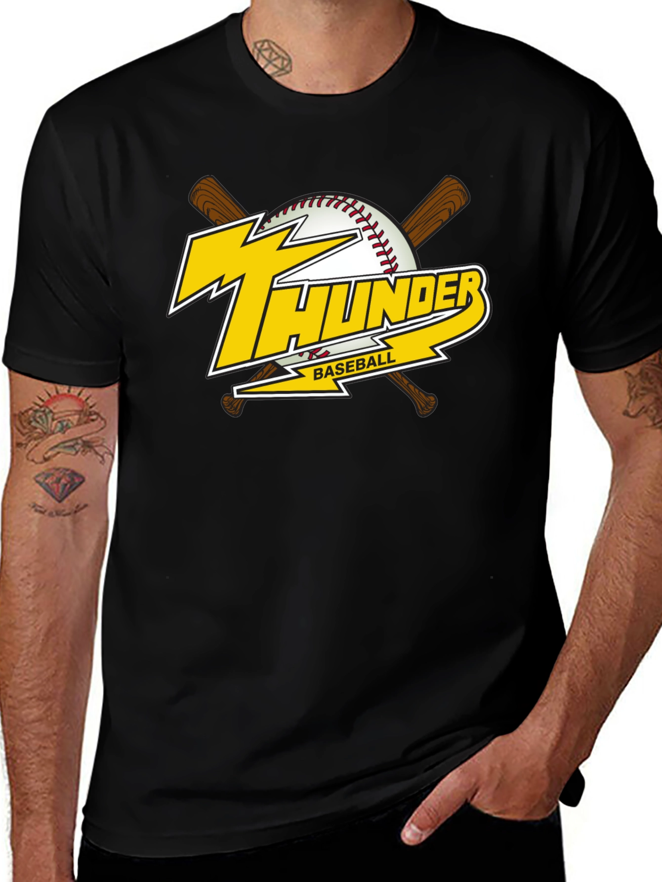 Variant 15 of Thunder Baseball Graphic T-Shirt - Black Cotton Tee