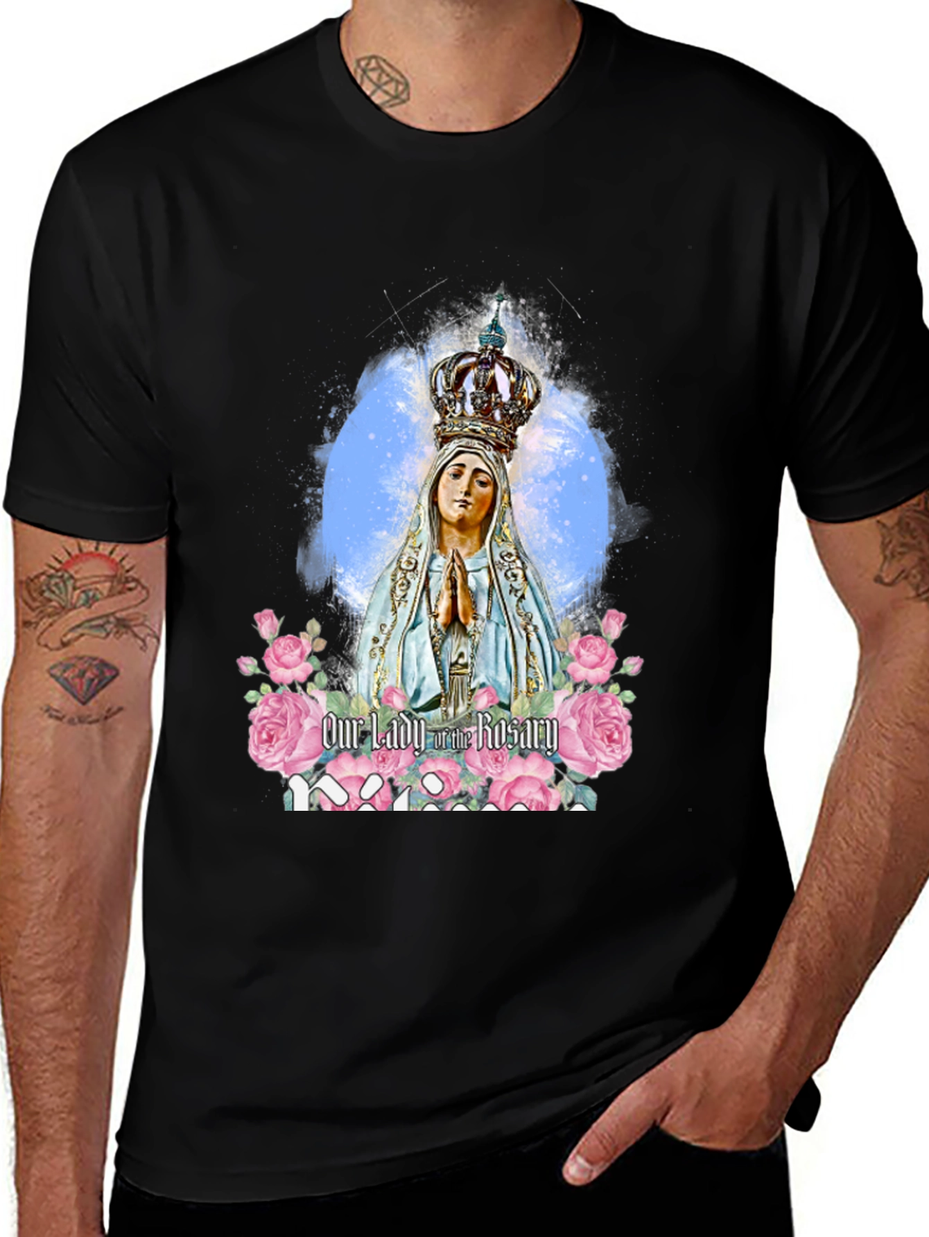 Variant 13 of Our Lady of the Rosary Black T-Shirt