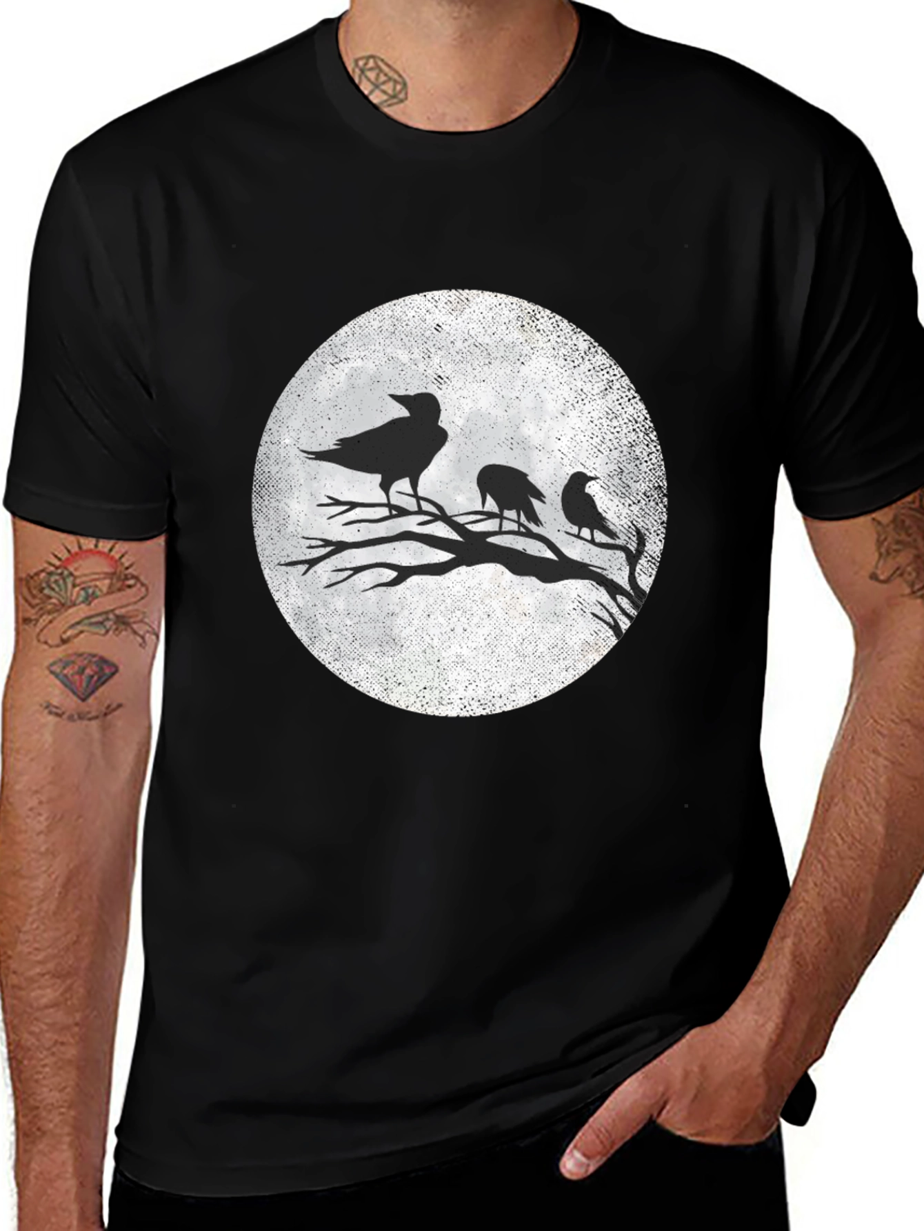 Variant 26 of Raven Moon Graphic T-Shirt - Black Crow Tee