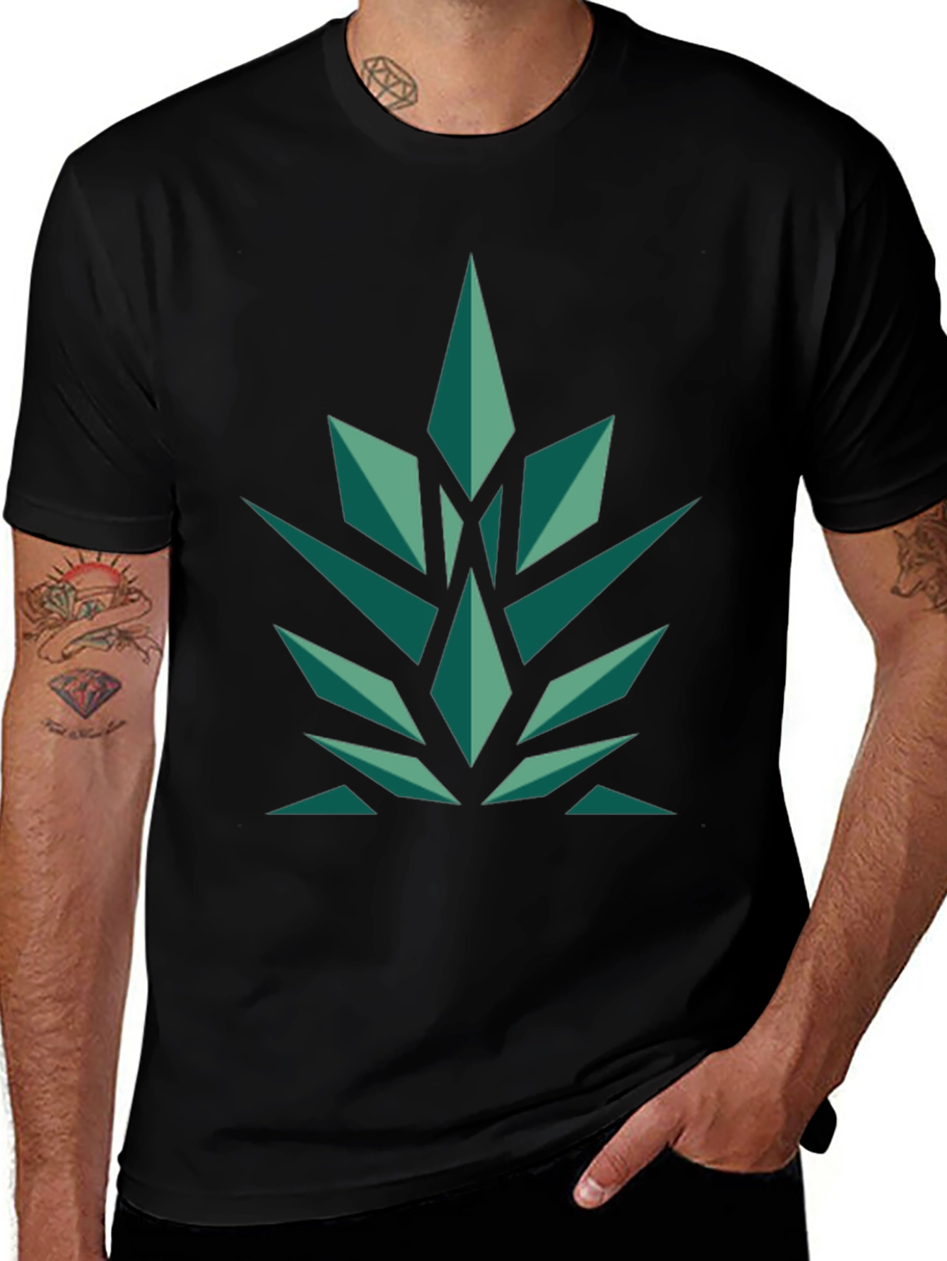 Variant 8 of Geometric Leaf Graphic Tee - Black