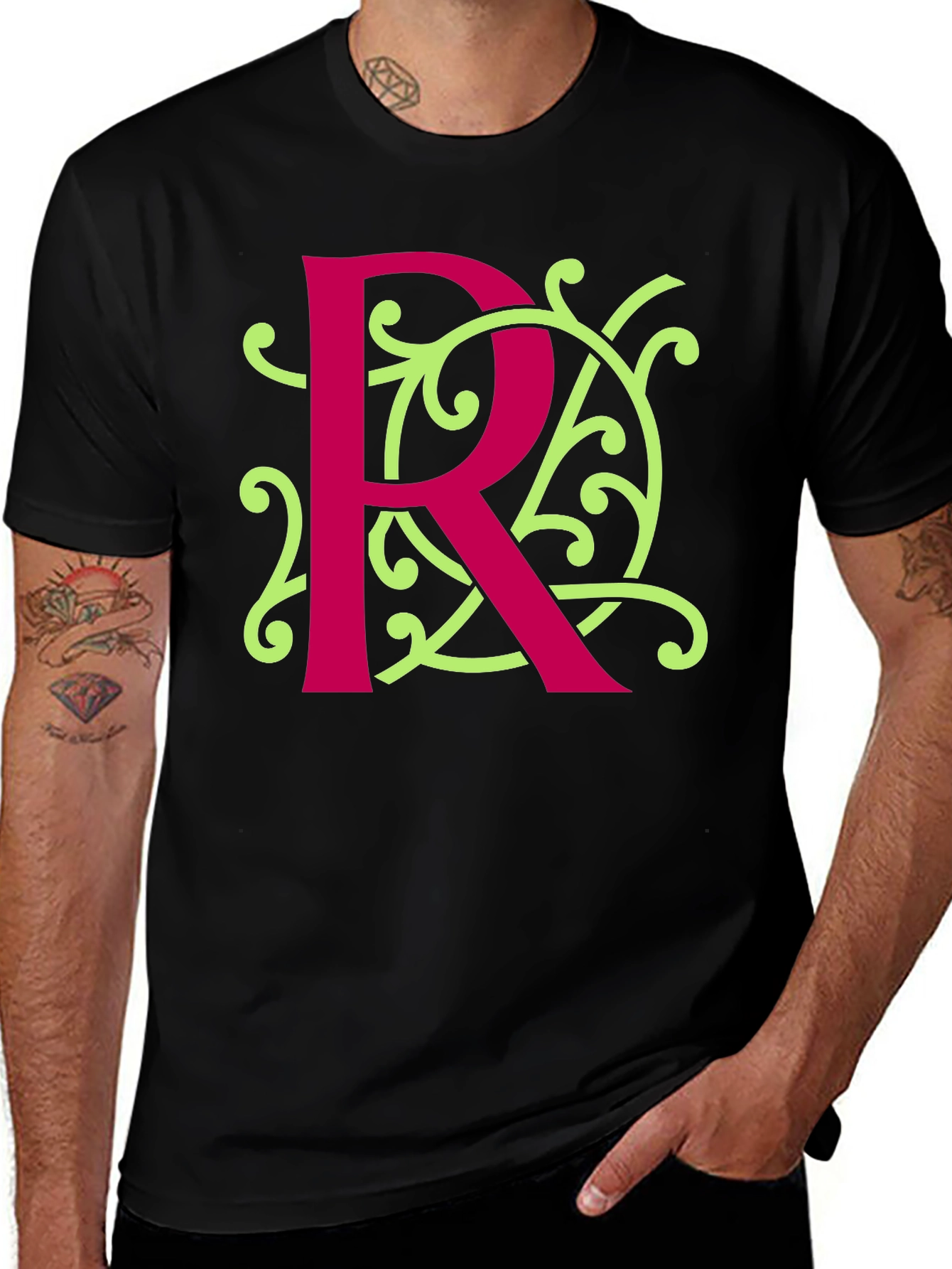 Monogram R Graphic Tee - Black Cotton Blend