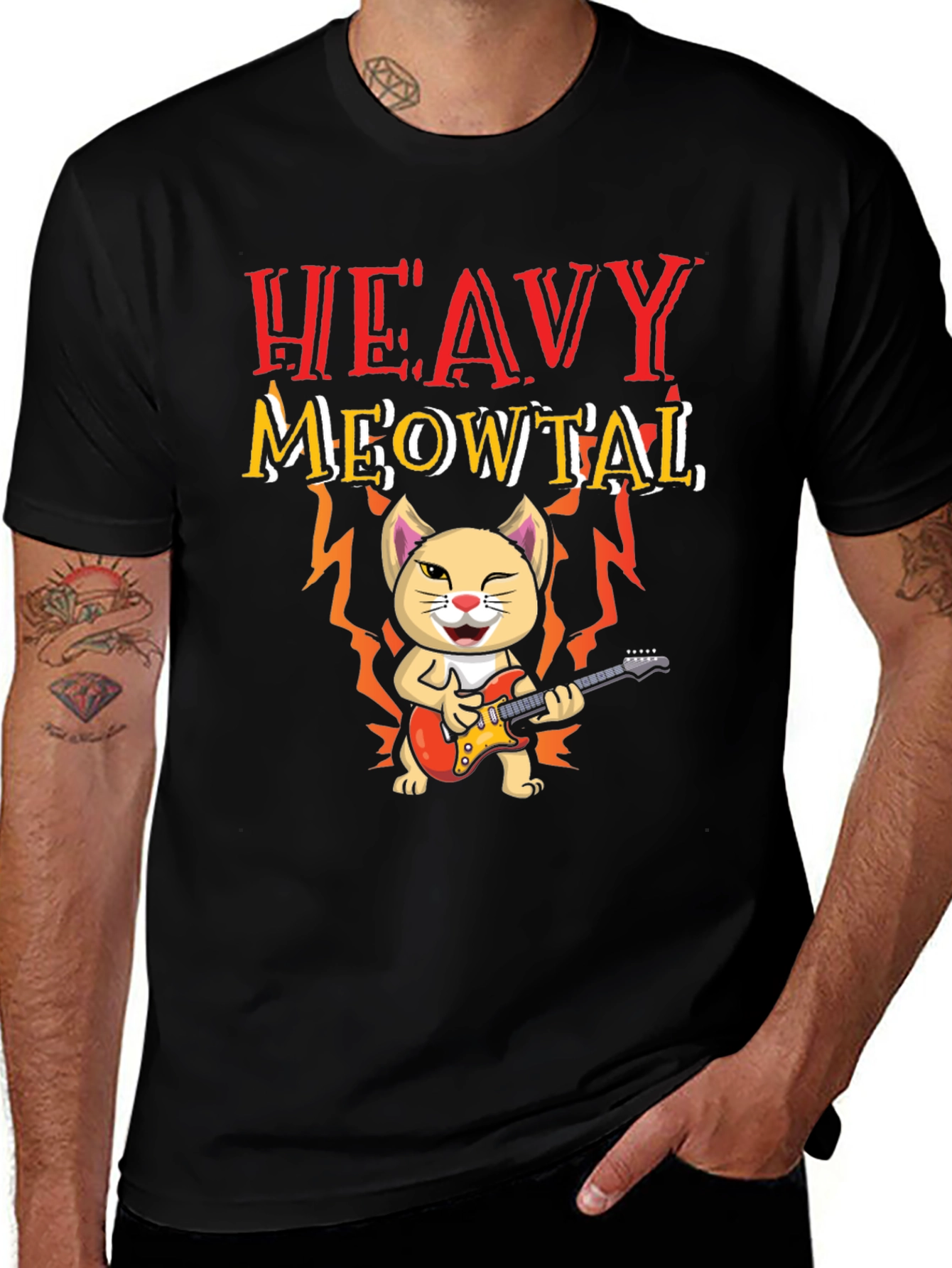 Variant 15 of Heavy Meowtal Cat Graphic T-Shirt - Rock On!