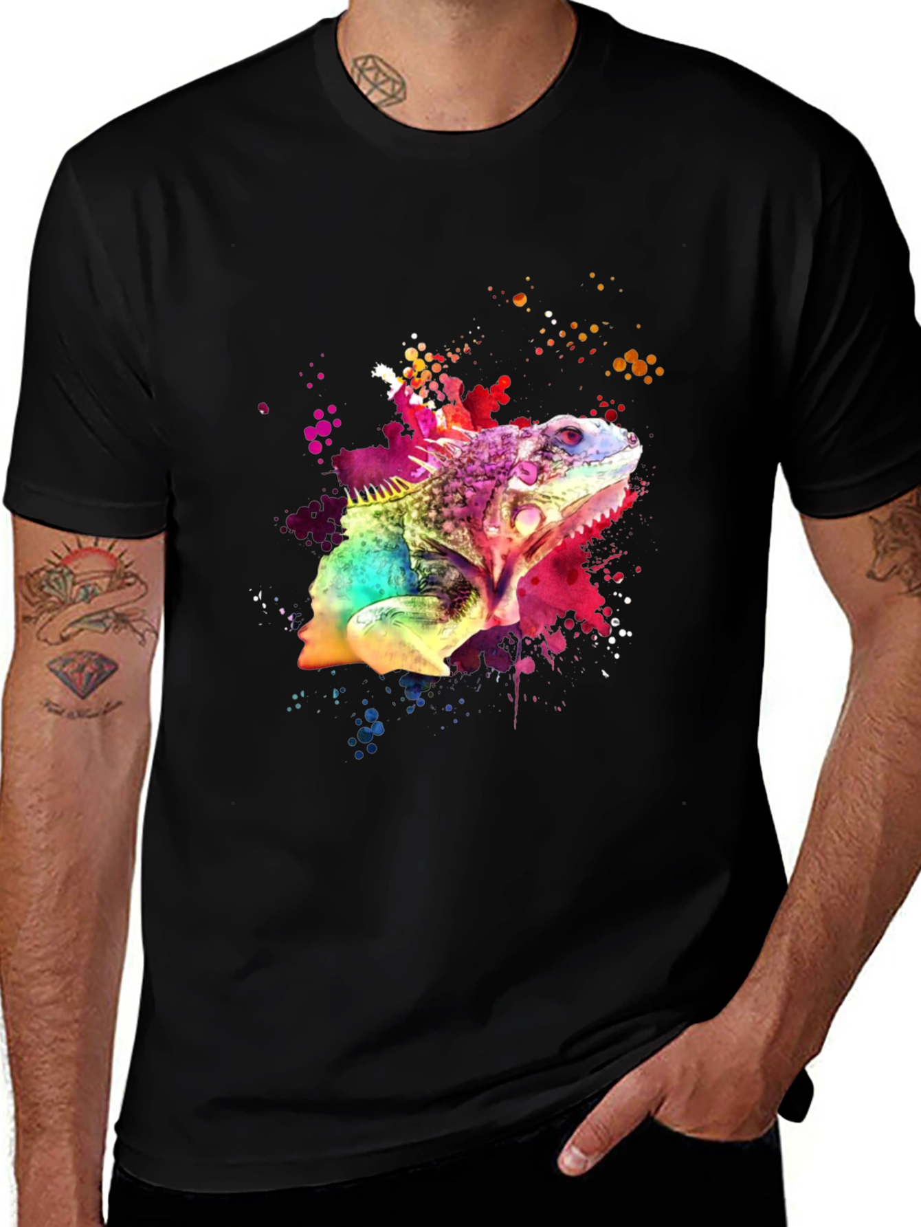 Variant 17 of Vibrant Iguana Graphic Tee - Men's Black T-Shirt