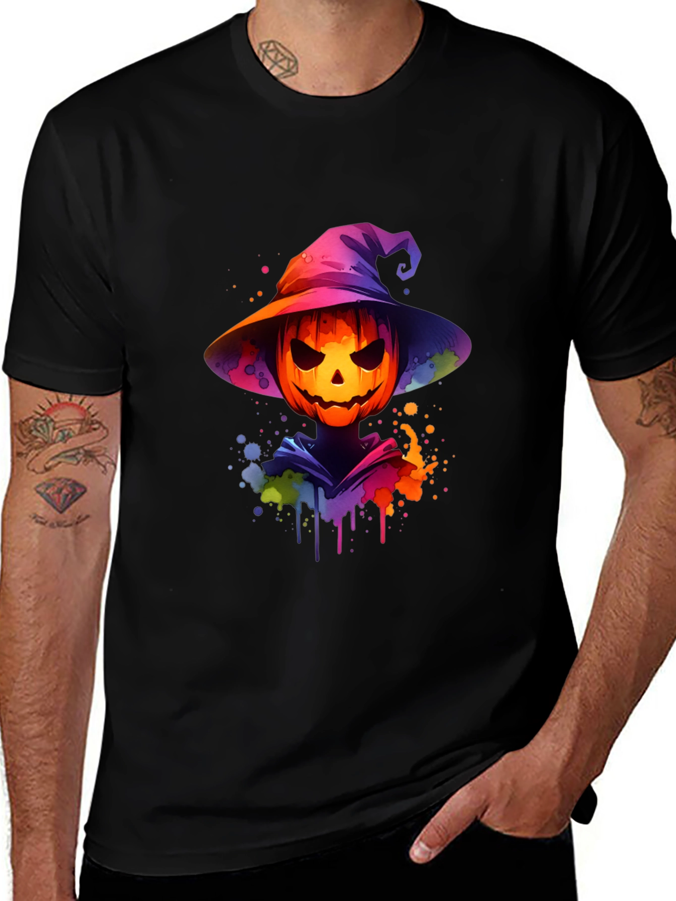 Halloween Pumpkin T-Shirt - Colorful Watercolor Design