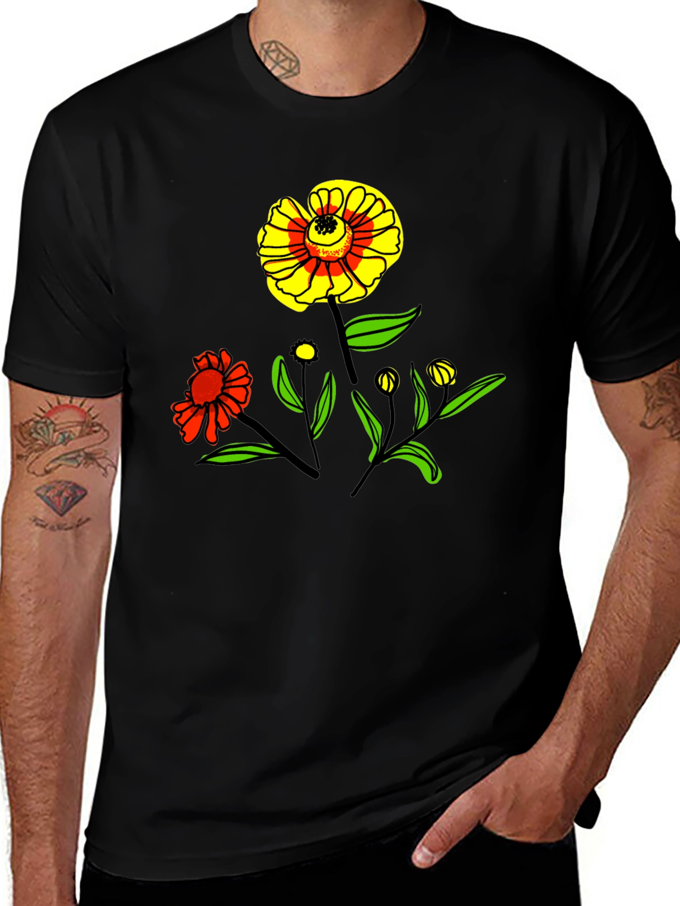 Variant 26 of Floral Graphic Print Black T-Shirt