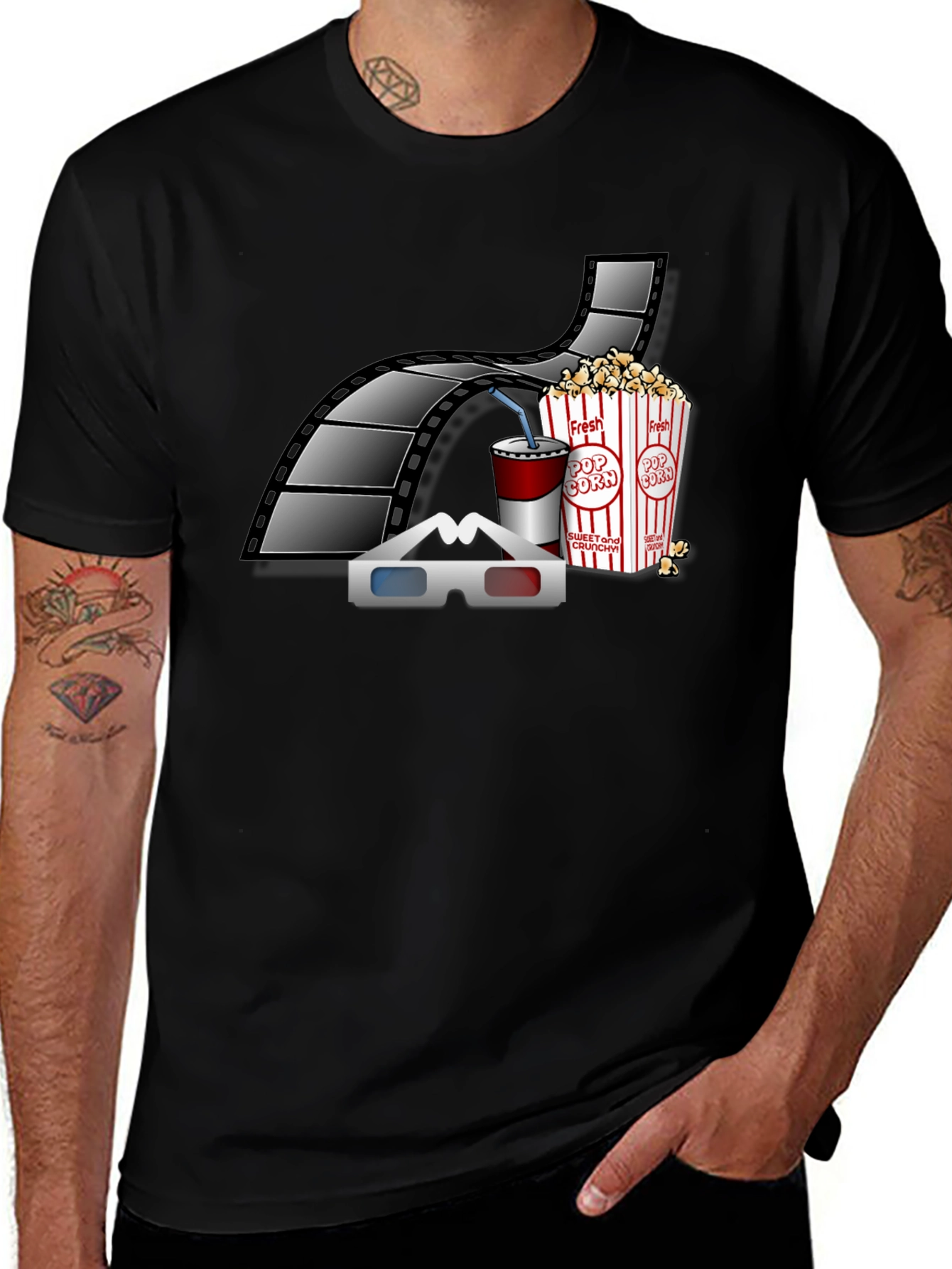 Movie Time T-Shirt - Film, Popcorn & 3D Glasses