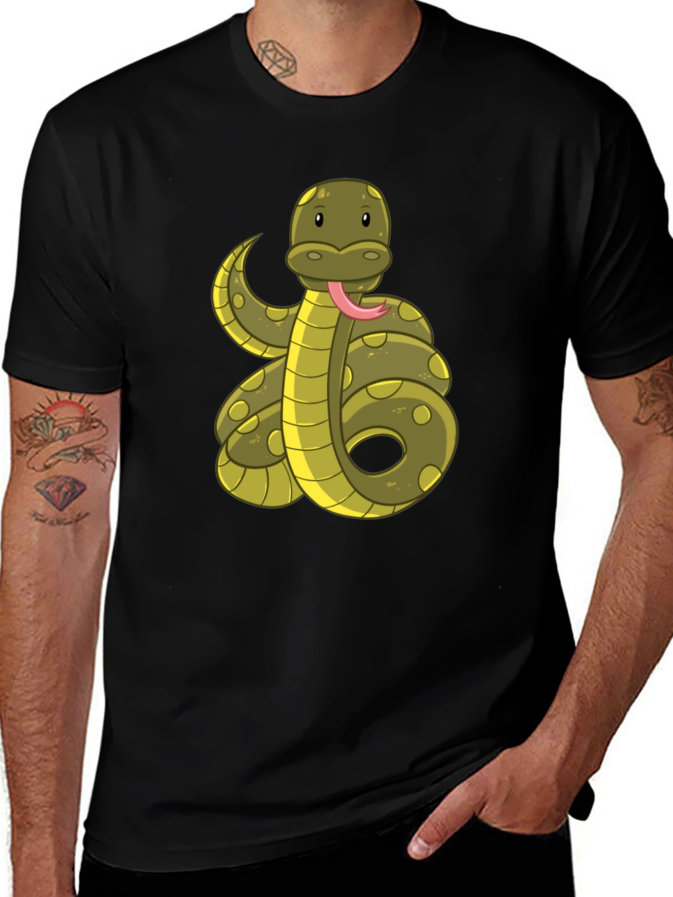 Variant 26 of Snake Cartoon Graphic T-Shirt - Men's Black Tee