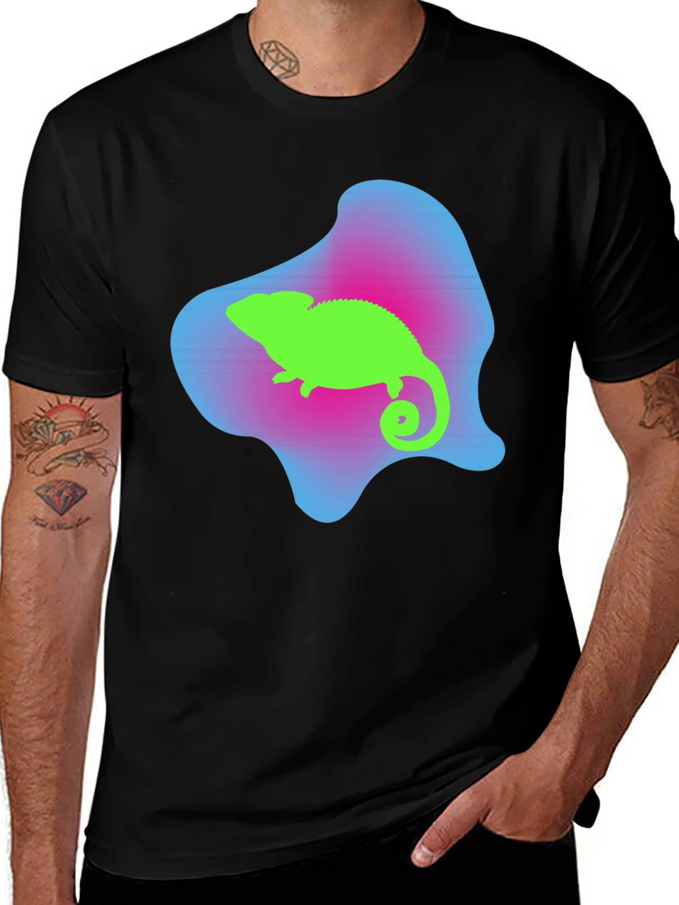 Variant 3 of Vaporwave Chameleon Graphic Tee - Black