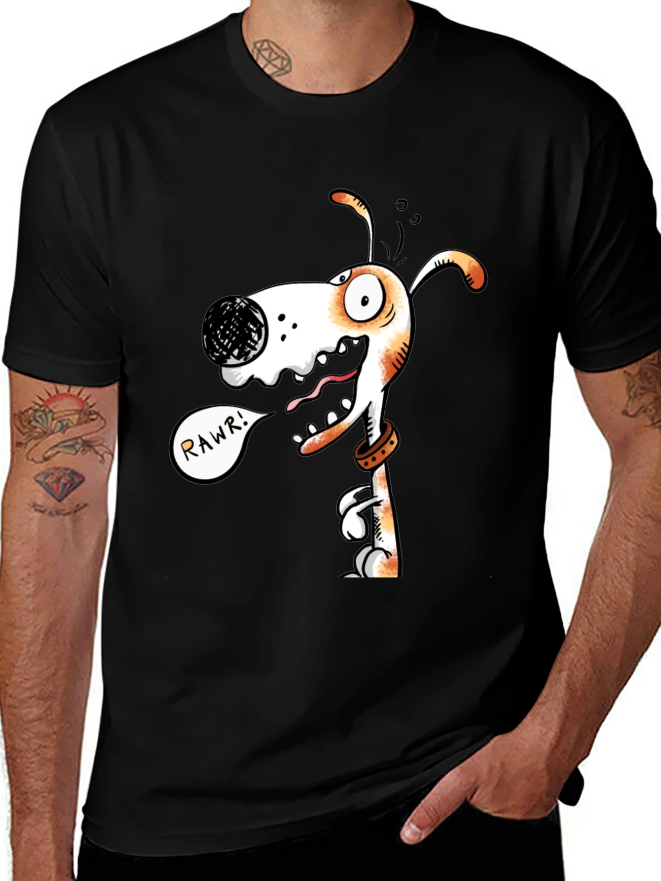 Variant 10 of Funny Dog Graphic T-Shirt - "RAWR!" Black Cotton Tee
