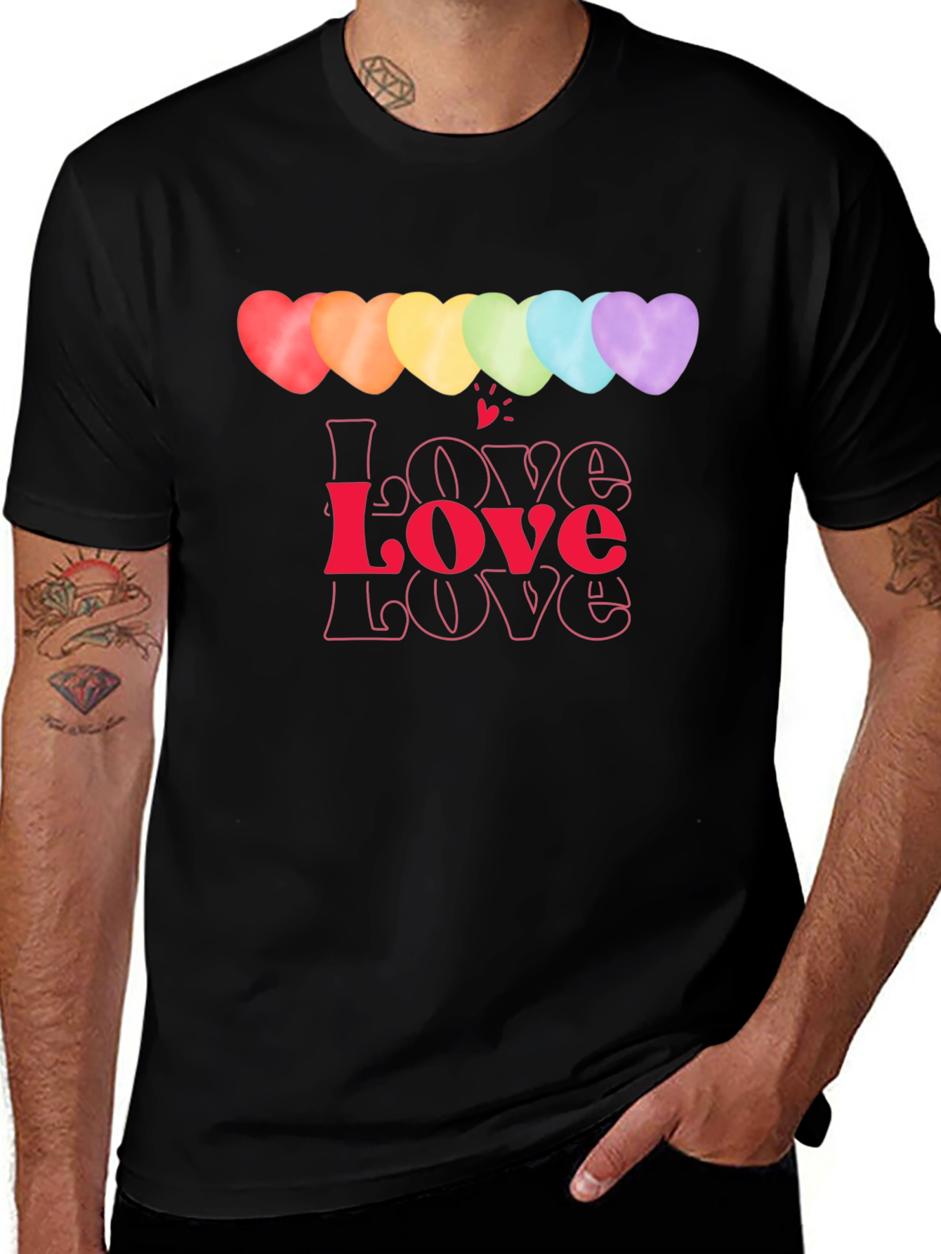 Variant 10 of Love Hearts Graphic Tee - Pride Rainbow Shirt