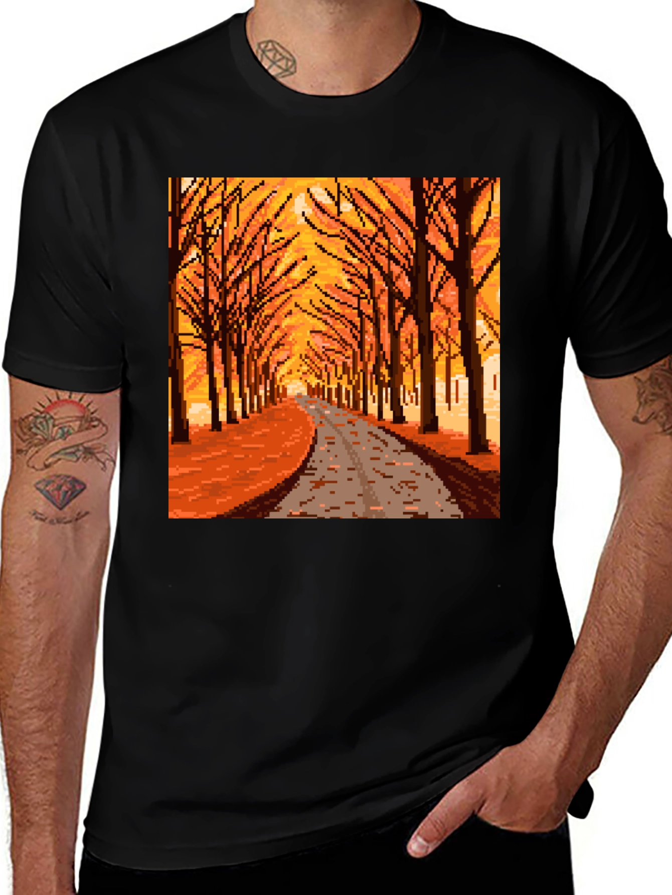 Variant 14 of Autumn Road Pixel Art Graphic T-Shirt