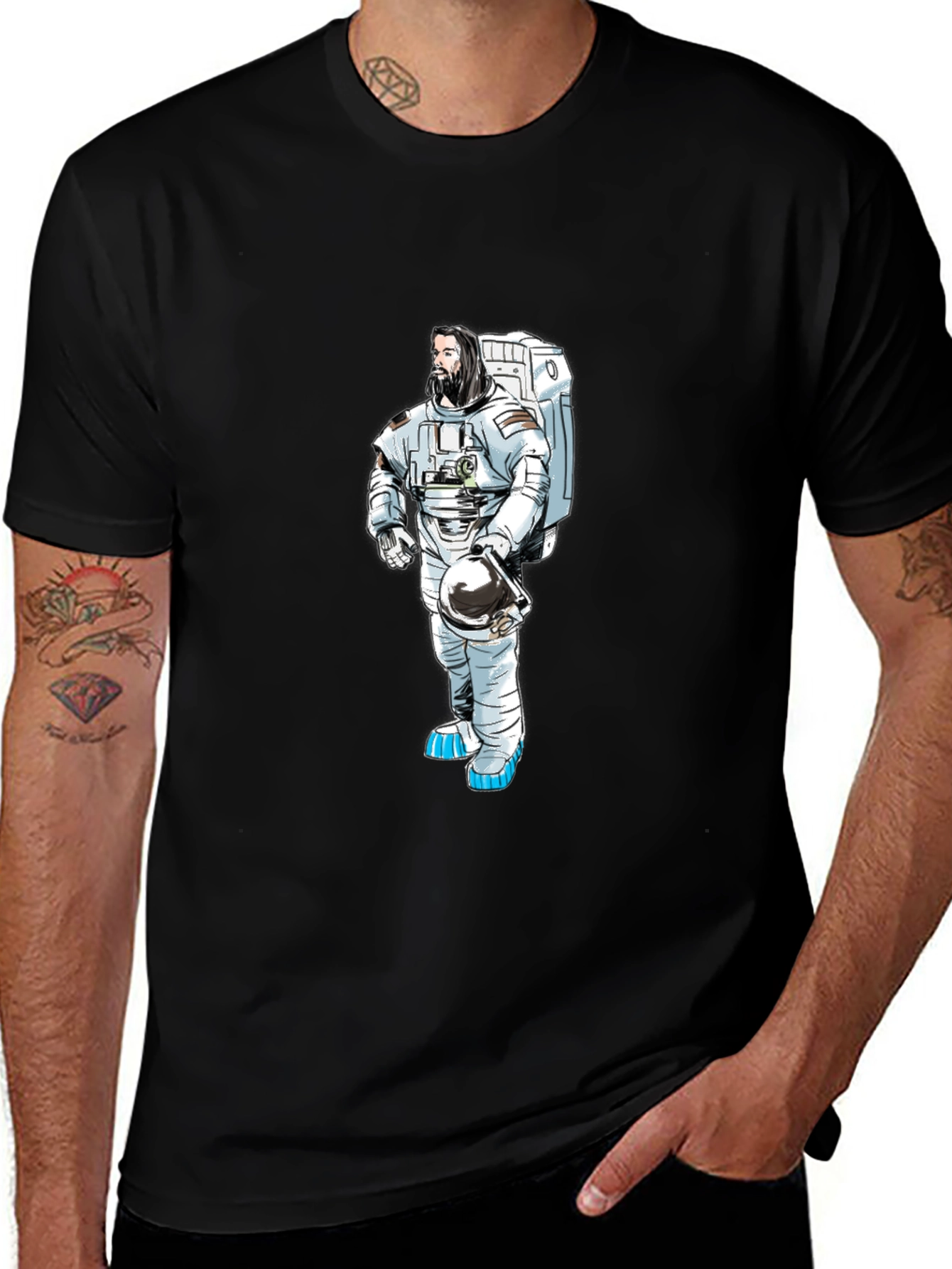 Variant 24 of Astronaut Graphic T-Shirt - Black Cotton Tee