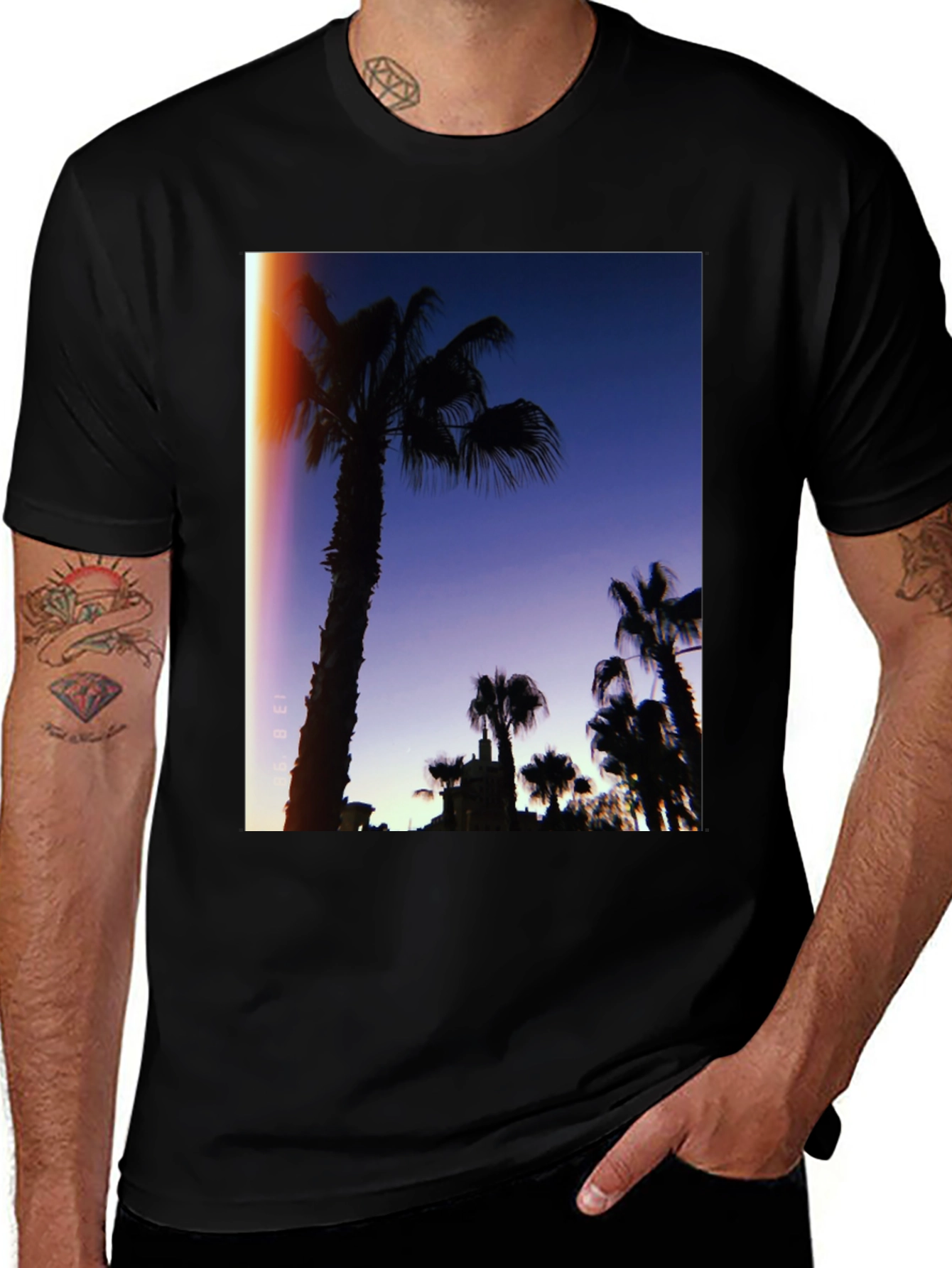 Variant 25 of Palm Tree Silhouette Graphic Tee - Retro Sunset Vibes