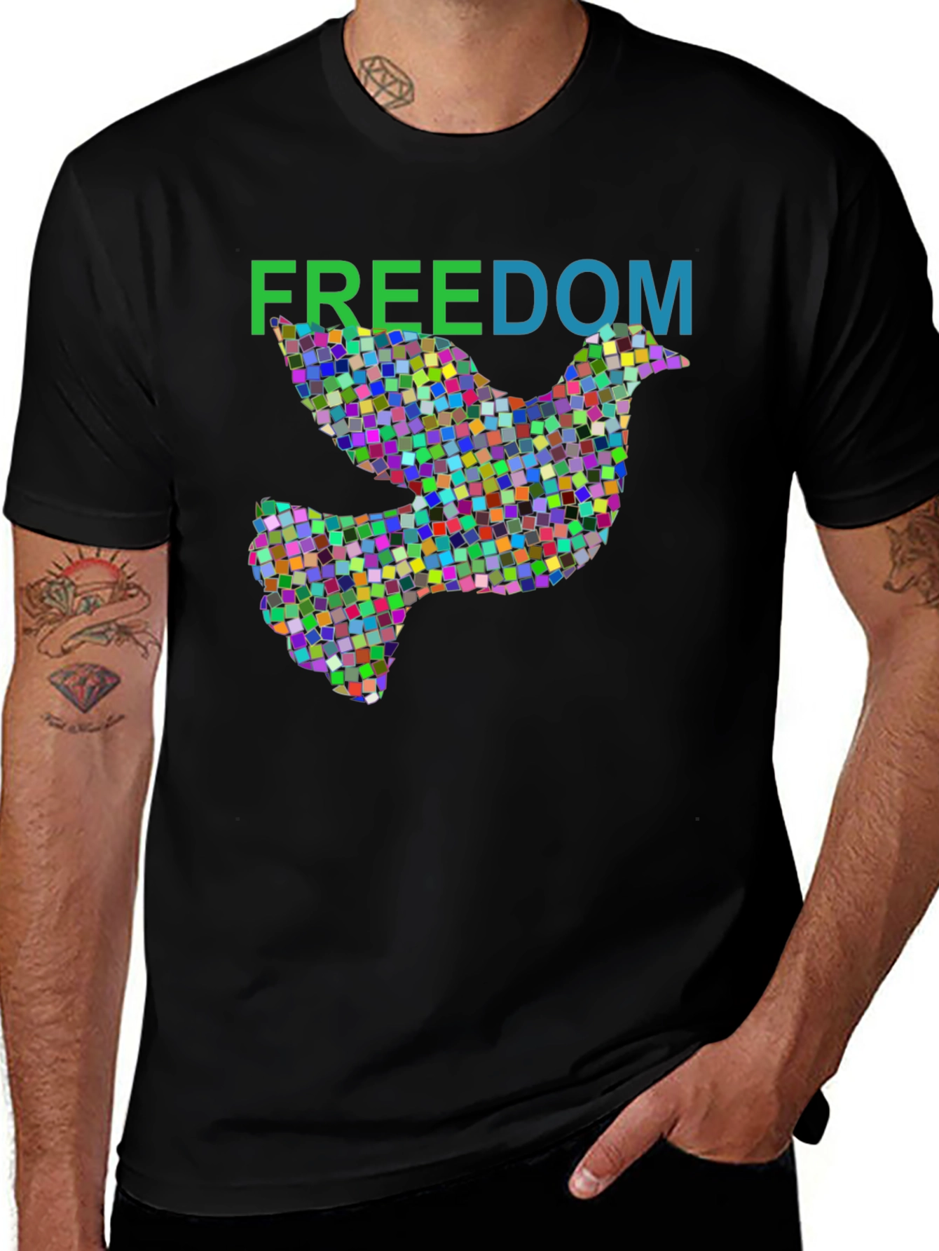 Variant 24 of Freedom Dove Graphic Tee - Stylish Men's Black T-Shirt