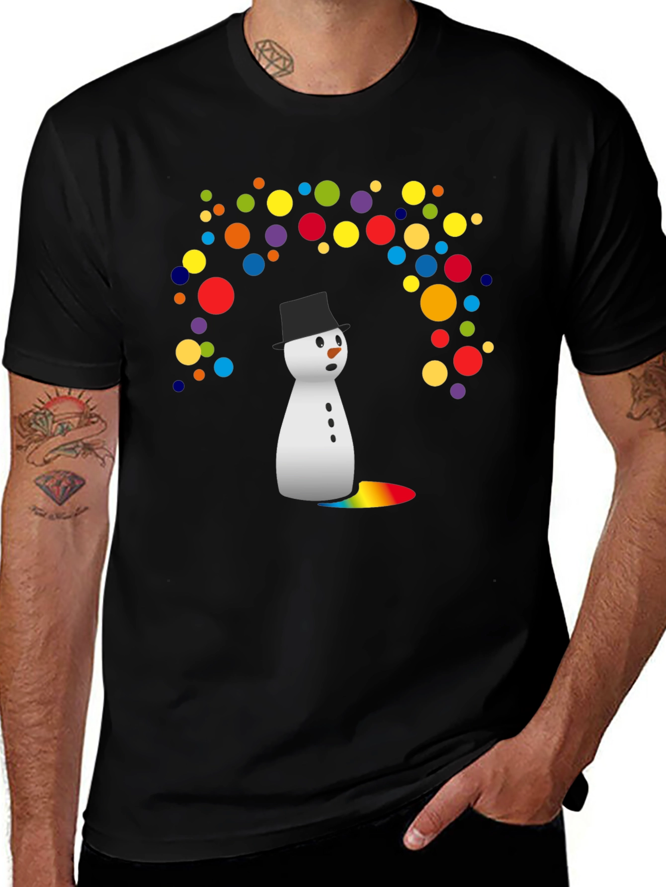 Variant 4 of Snowman Rainbow Tears Graphic Tee - Black Cotton Blend