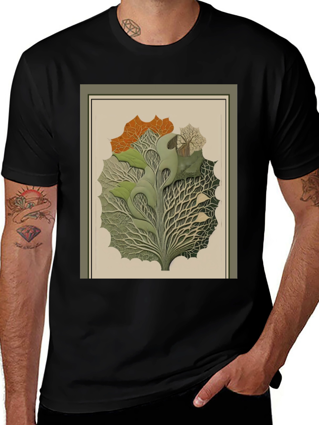 Variant 29 of Botanical Art Print Black T-Shirt