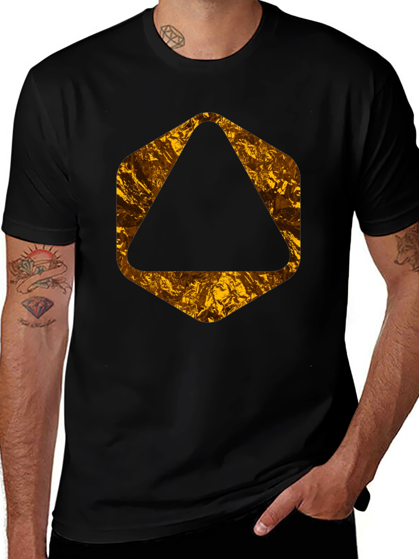 Variant 24 of Black Tee with Geometric Gold Foil Design
