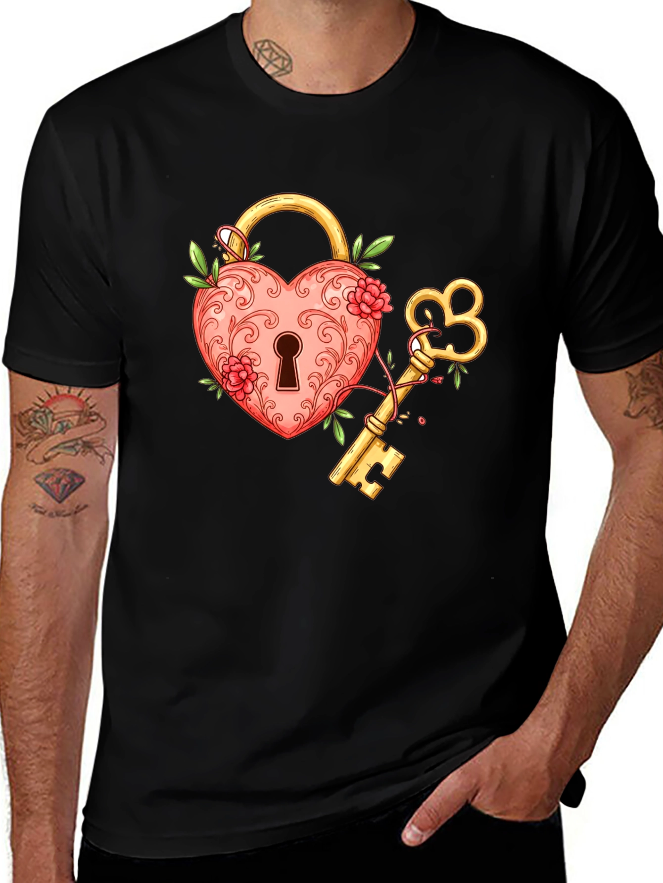Variant 25 of Heart Lock and Key Graphic T-Shirt