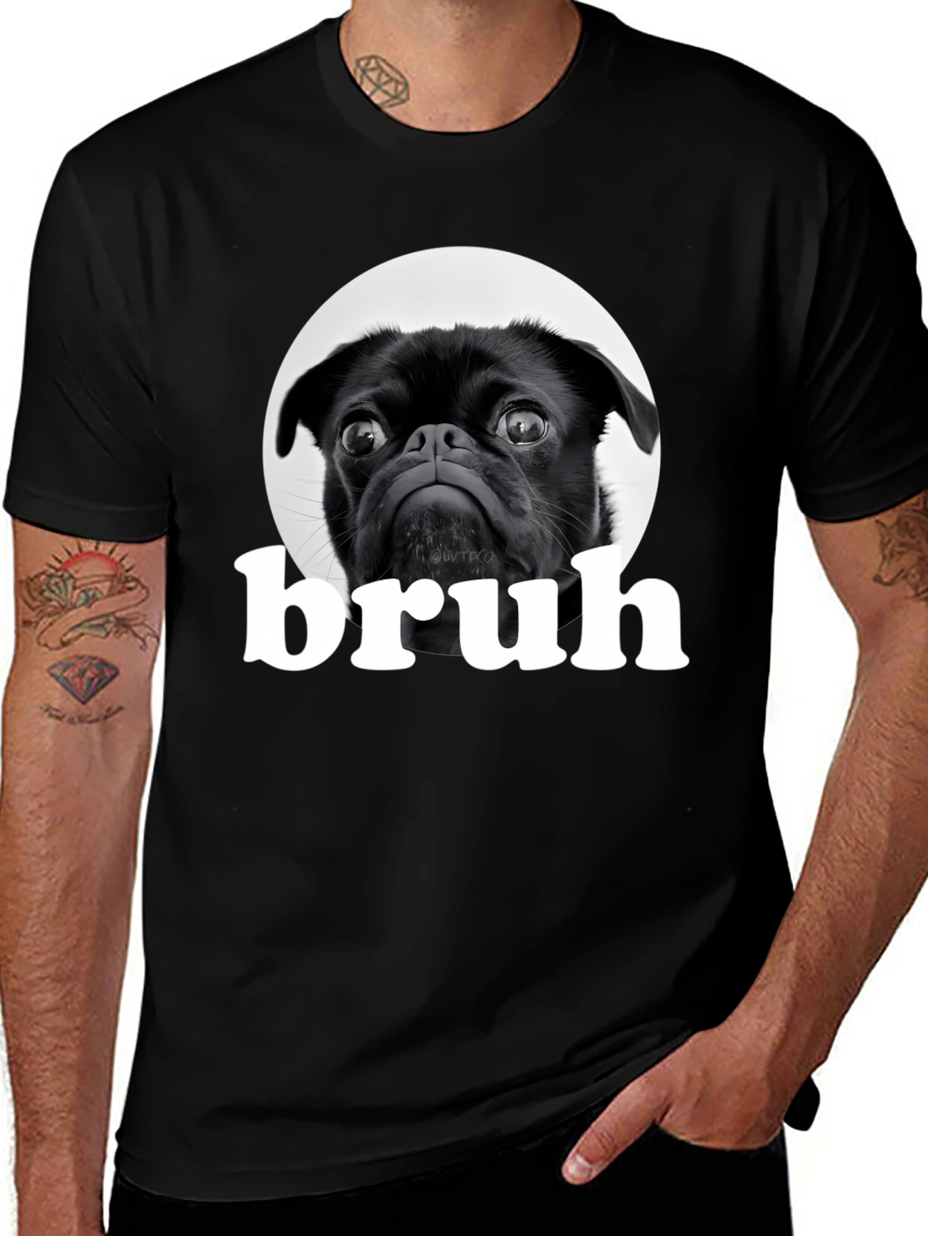 Black Black Pug "Bruh" Graphic T-Shirt main image