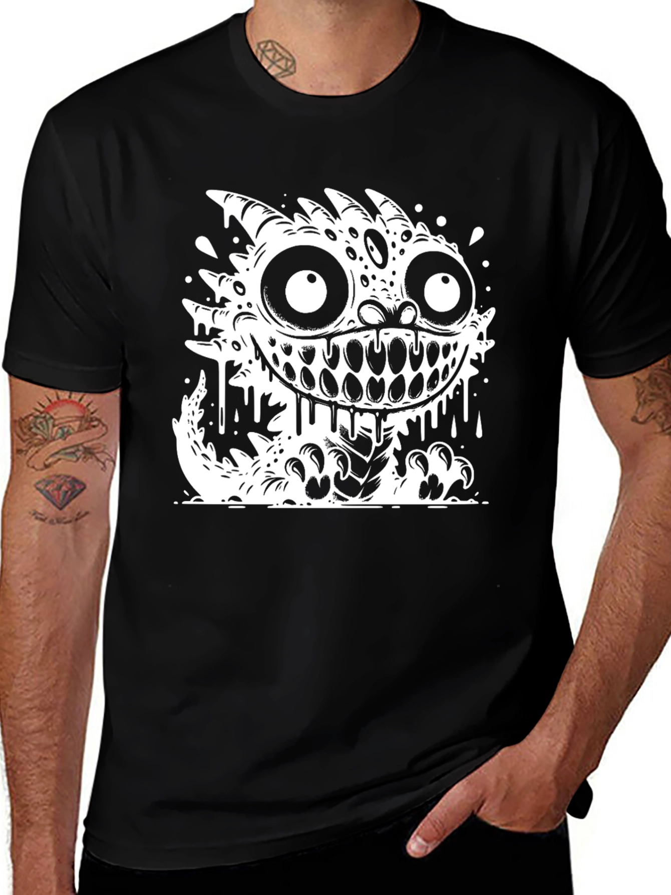 Variant 5 of Monster Graphic Tee - Black Cotton Blend T-Shirt