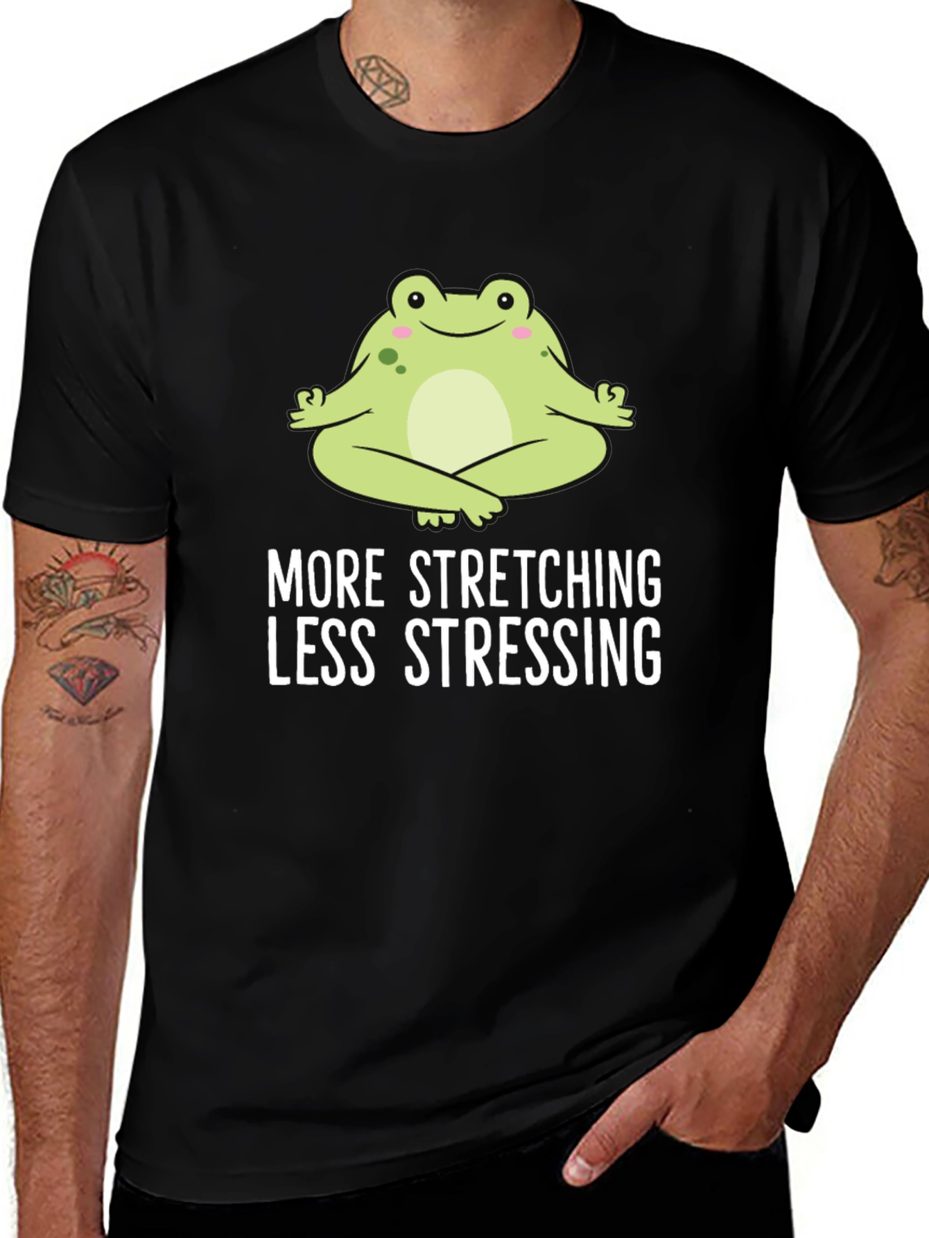 Variant 11 of Relaxed Frog Graphic Tee: More Stretching, Less Stressing