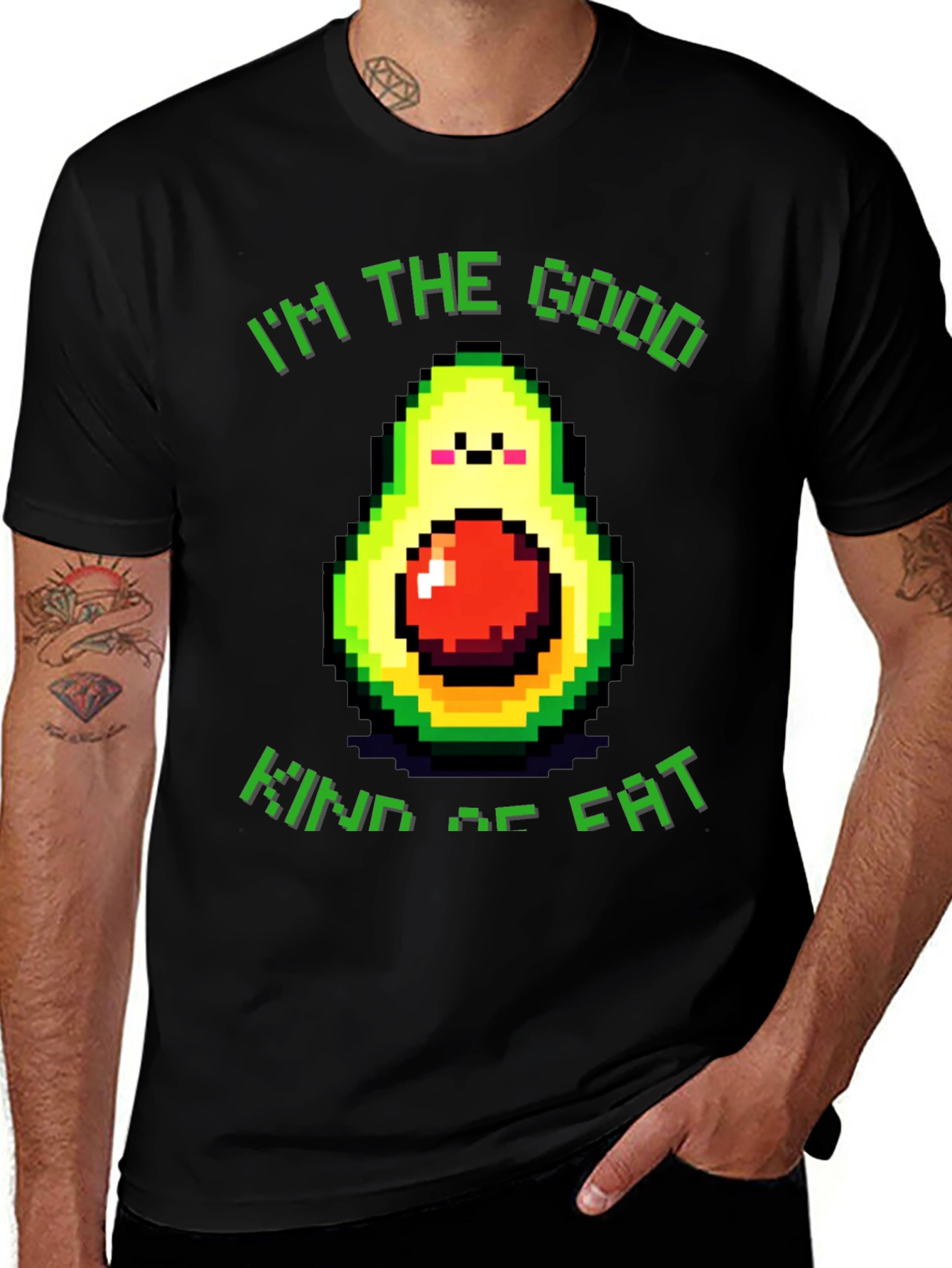 Black Funny Avocado T-Shirt - "I'm the Good Kind of Fat" main image