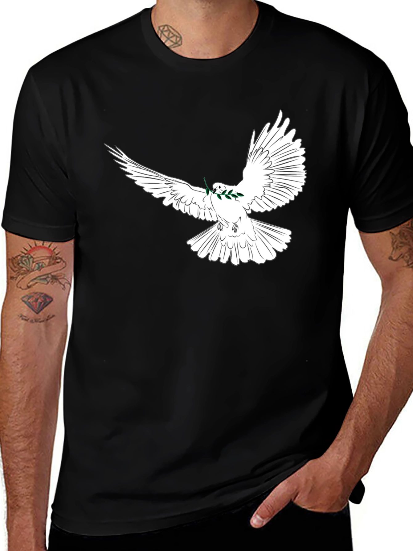 Variant 10 of Peace Dove Graphic Tee - Black Cotton T-Shirt