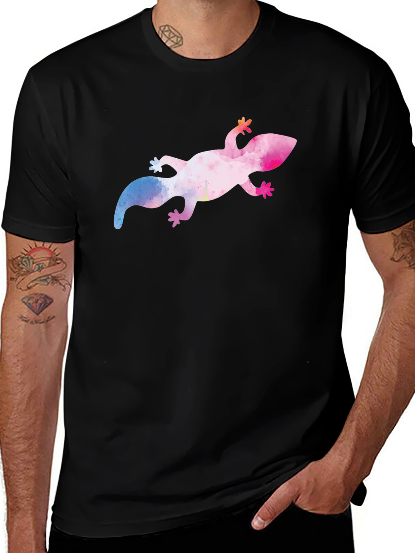 Variant 10 of Watercolor Lizard Graphic Tee - Men's Black T-Shirt