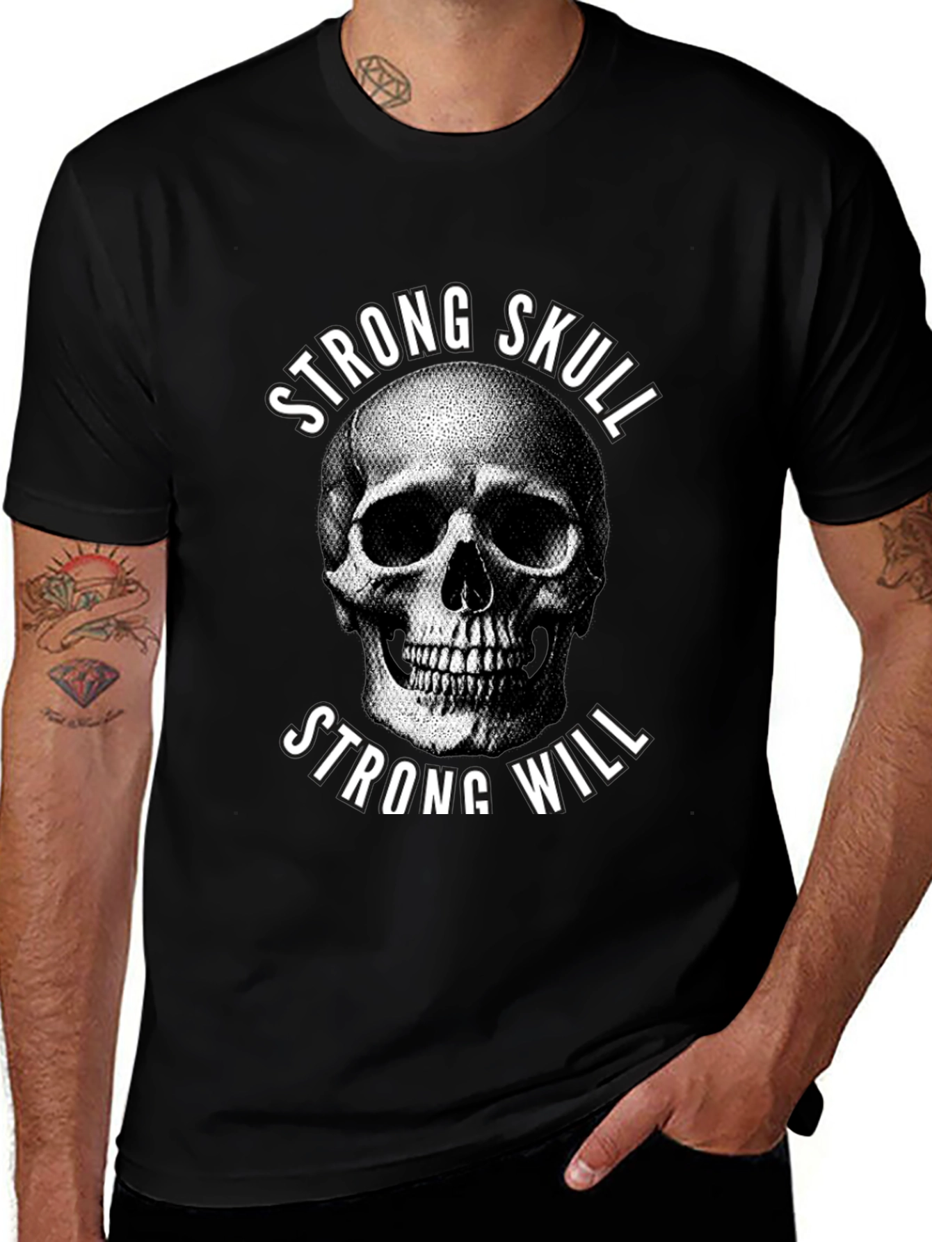 Variant 29 of Strong Skull Strong Will Graphic Tee - Black