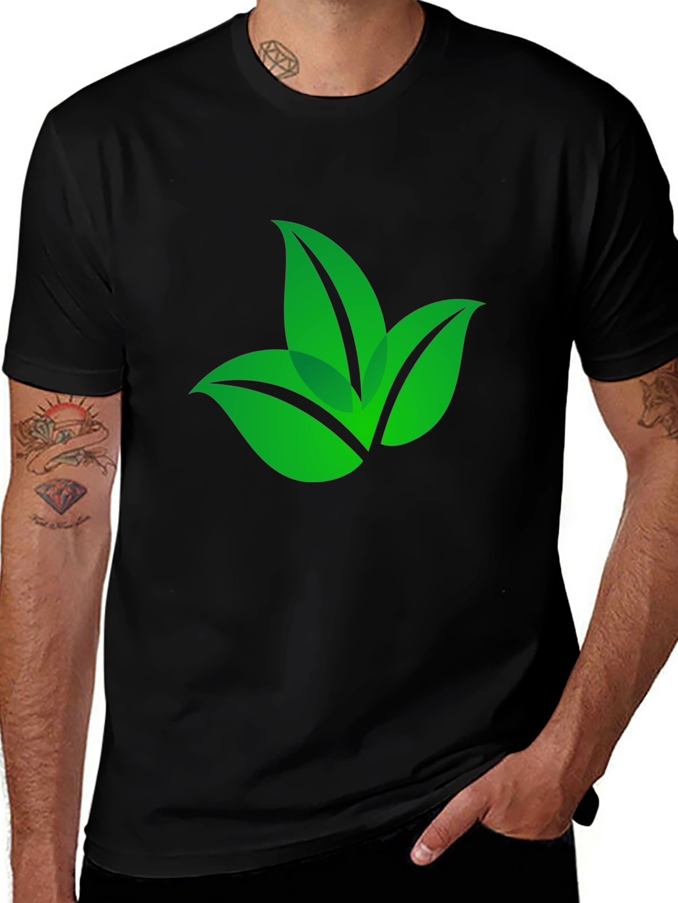 Variant 30 of Eco-Friendly Leaf Design Black T-Shirt