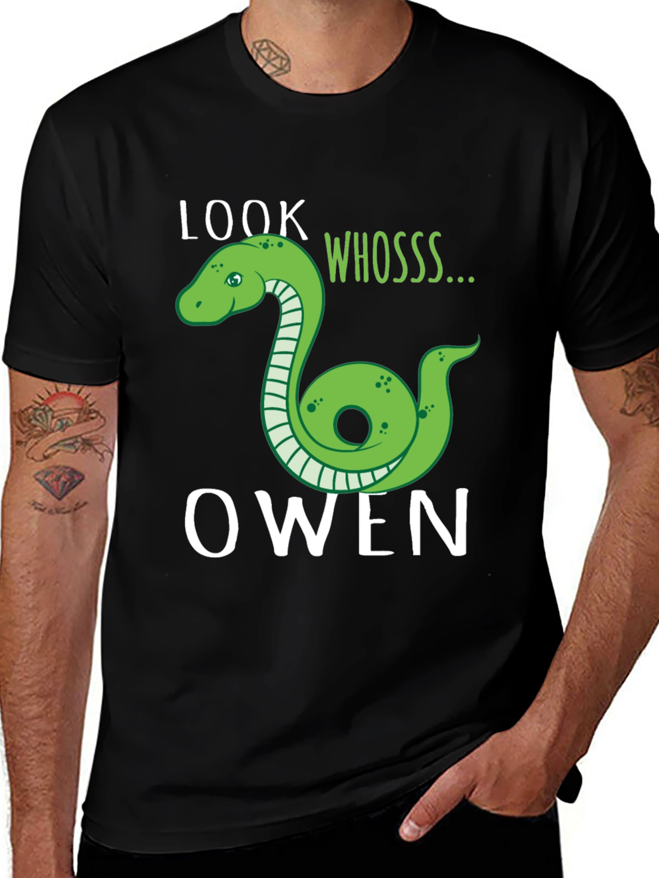 Variant 17 of Look Whosss Owen Snake Pun T-Shirt