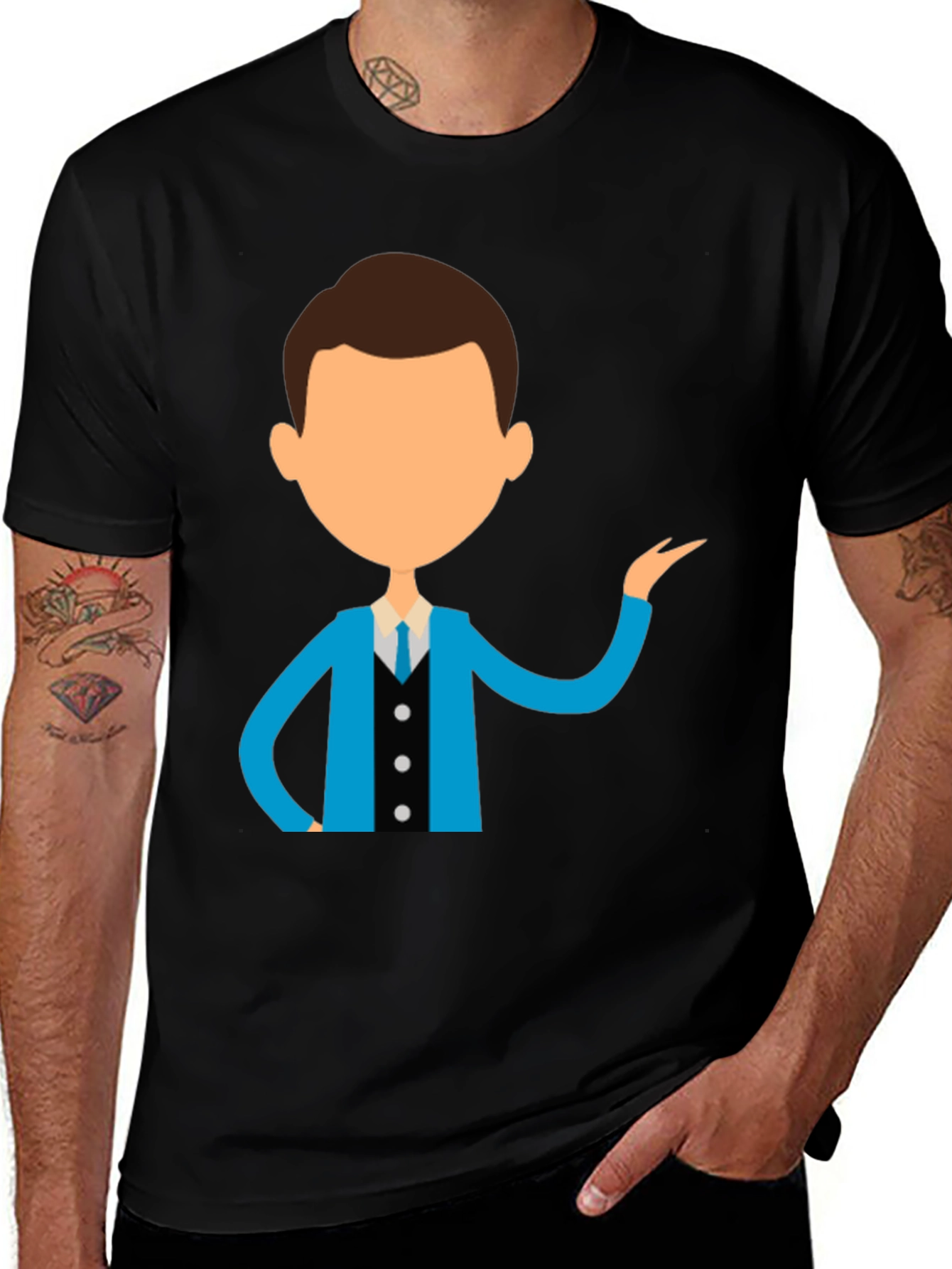 Variant 26 of Cartoon Style Business Man Black T-Shirt