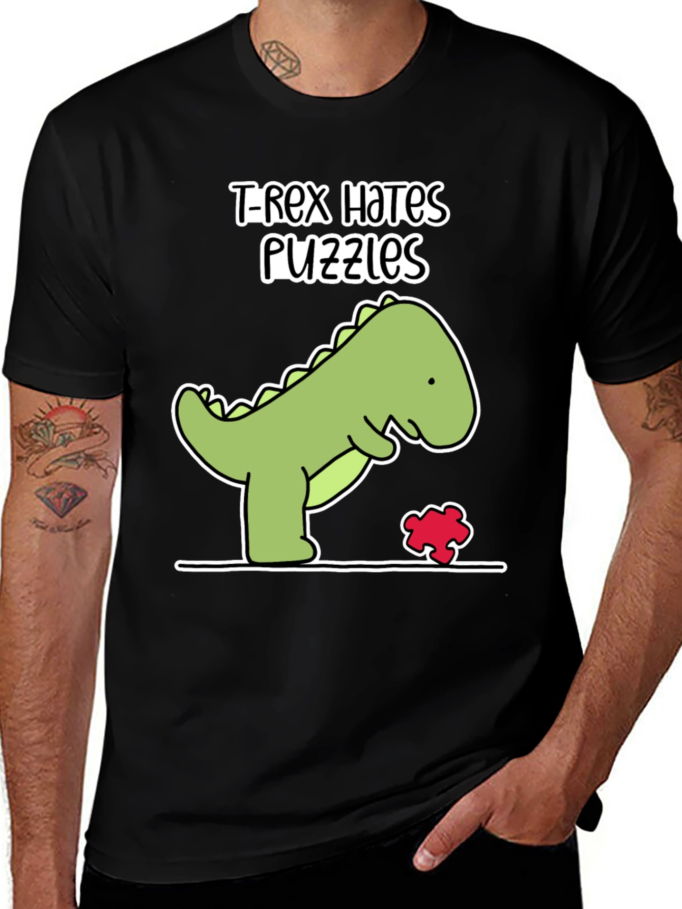 Variant 2 of T-Rex Hates Puzzles Graphic Tee - Dinosaur Lover Shirt